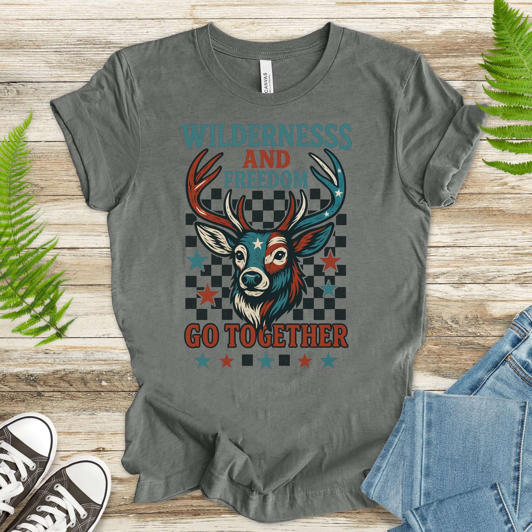 Deer Wilderness and Freedom 4th of July T-Shirt