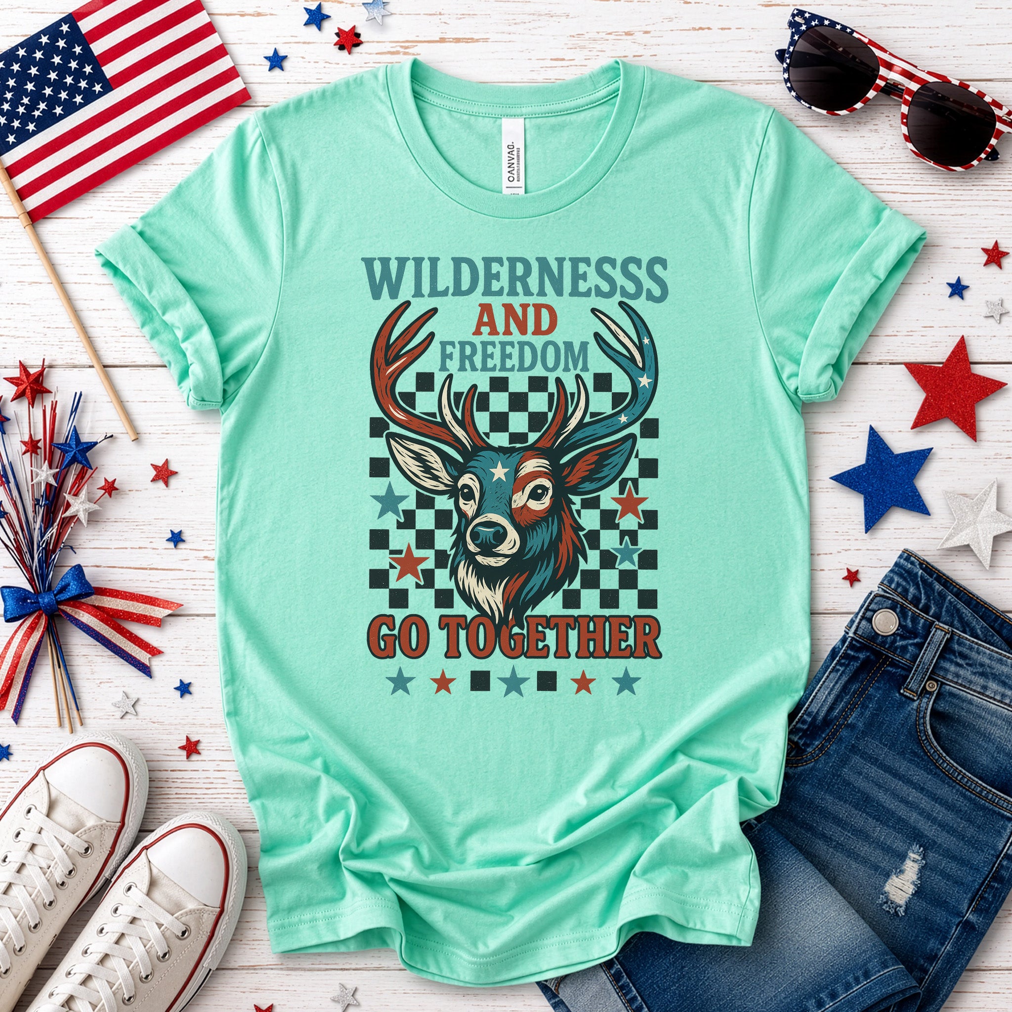 Deer Wilderness and Freedom 4th of July T-Shirt