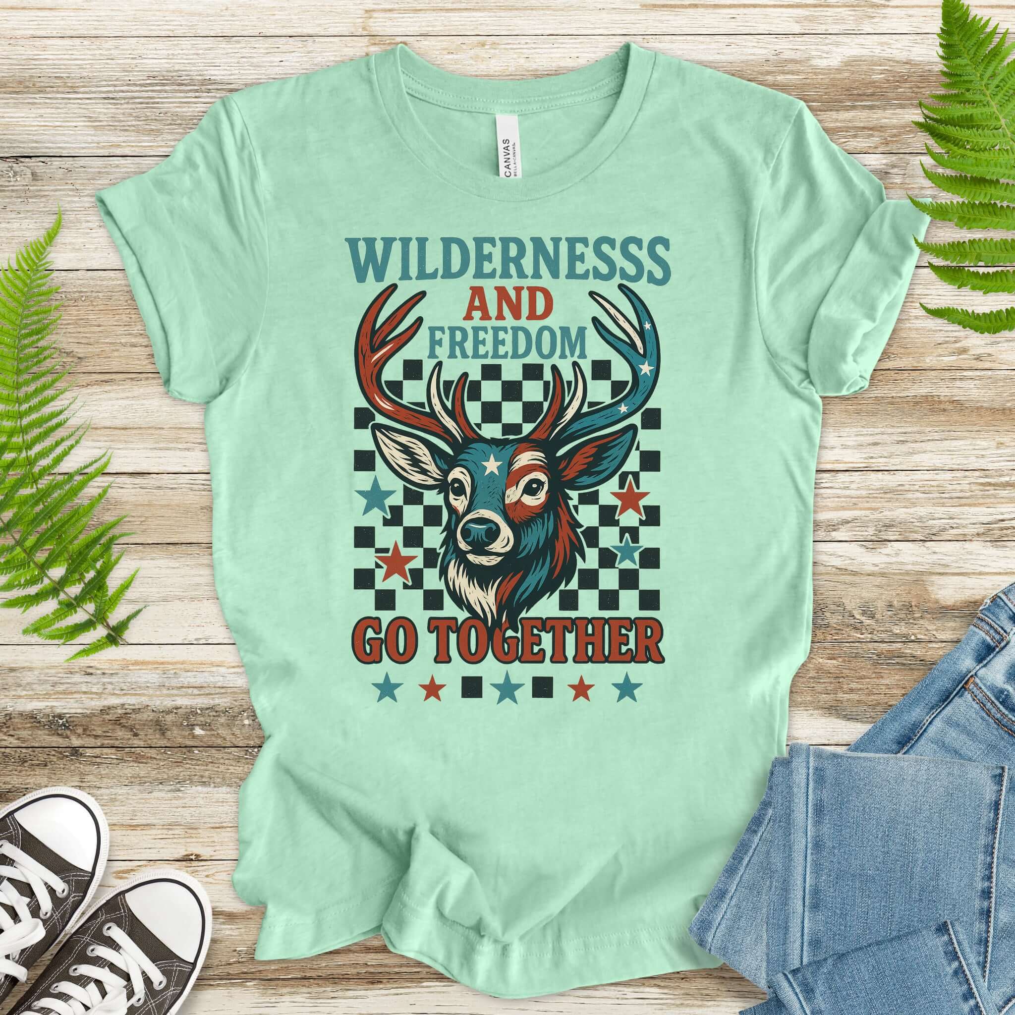 Deer Wilderness and Freedom 4th of July T-Shirt