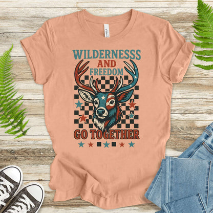 Deer Wilderness and Freedom 4th of July T-Shirt