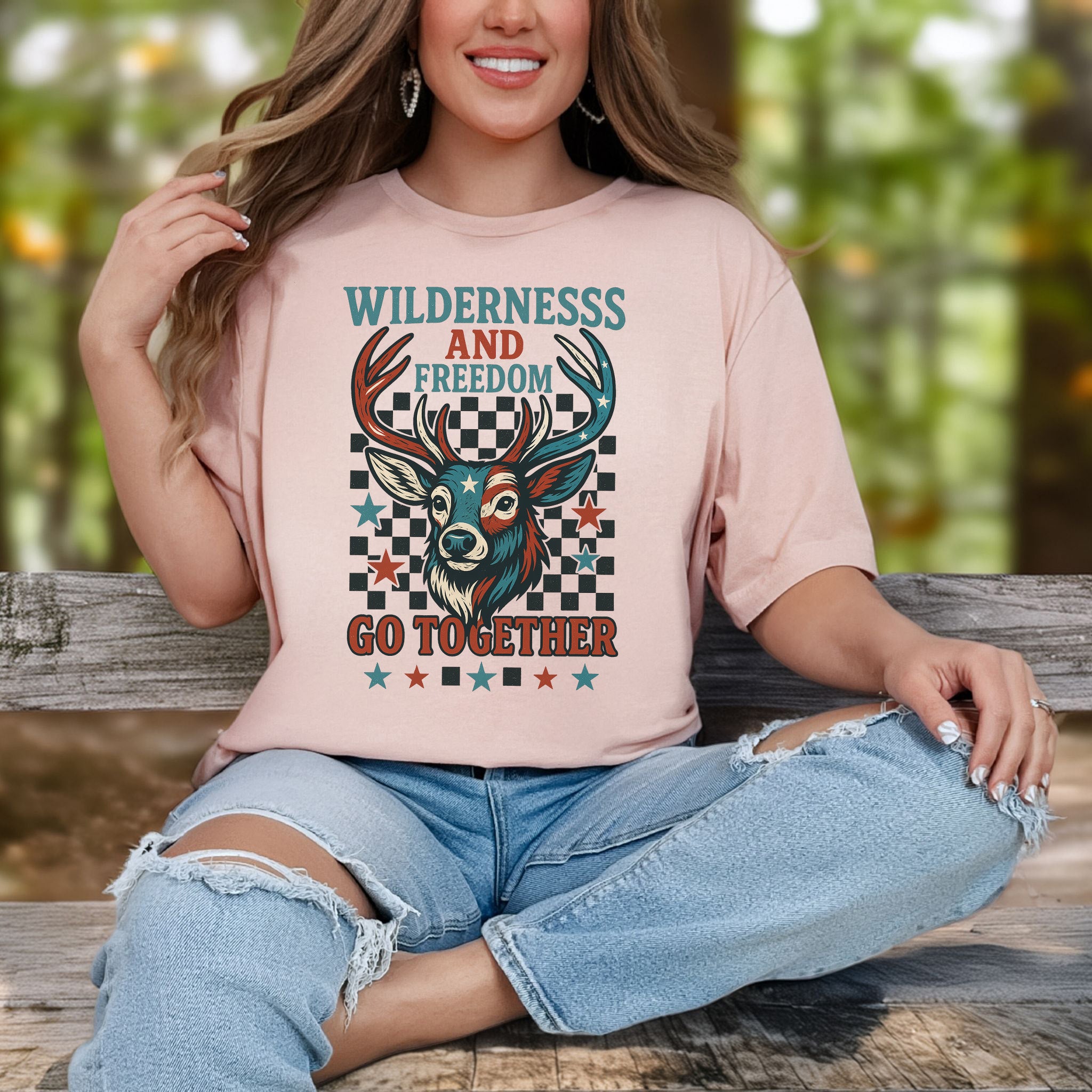 Deer Wilderness and Freedom 4th of July T-Shirt