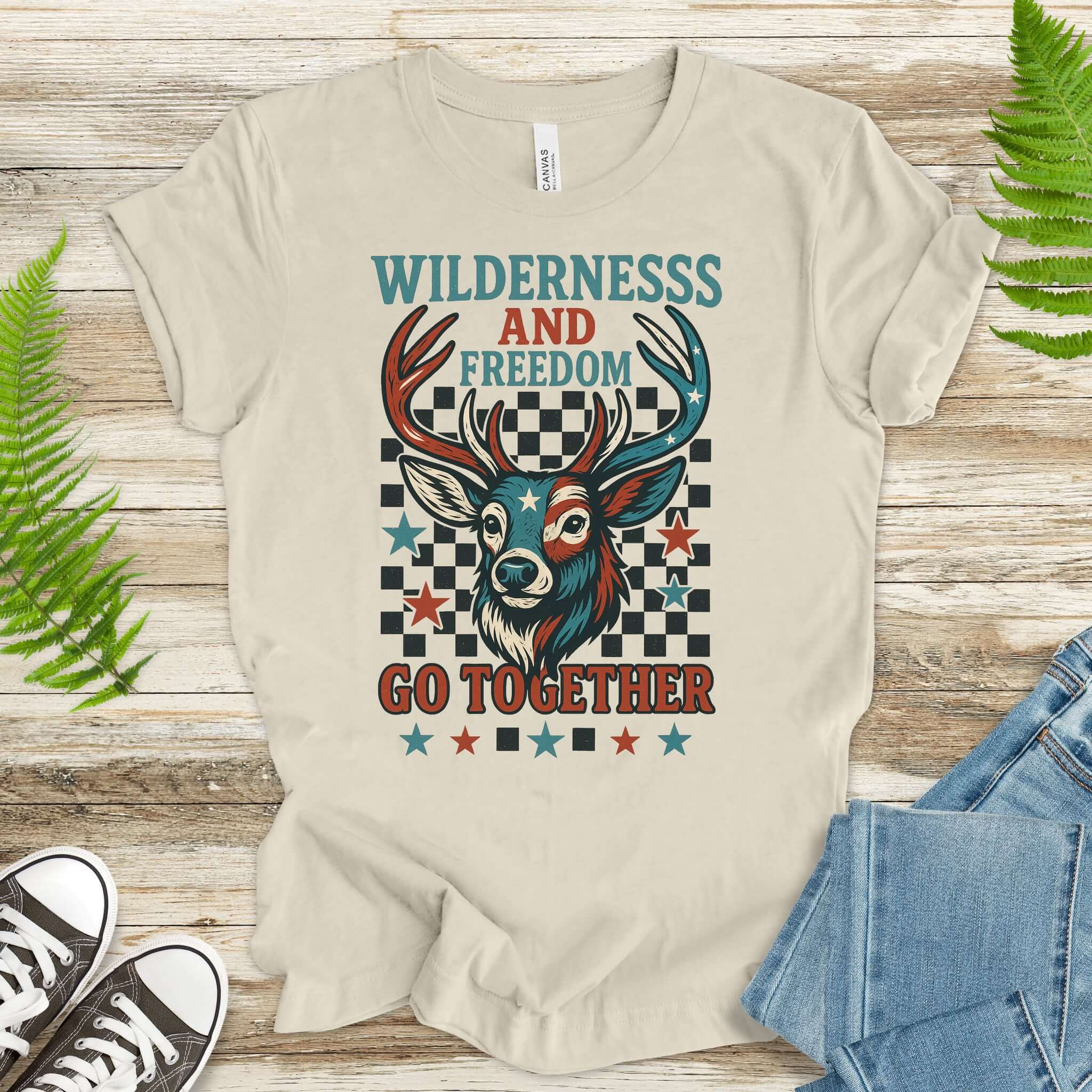 Deer Wilderness and Freedom 4th of July T-Shirt