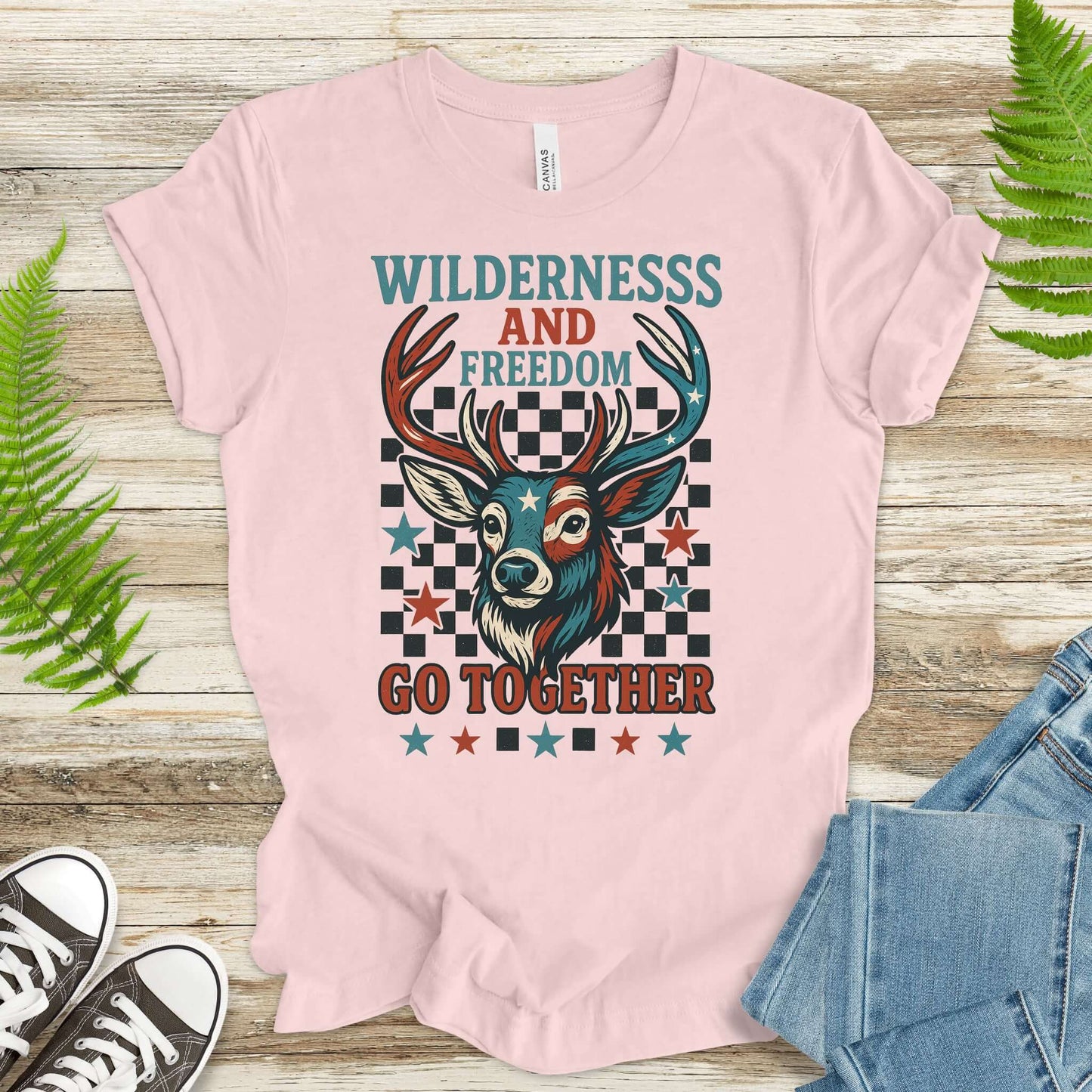 Deer Wilderness and Freedom 4th of July T-Shirt