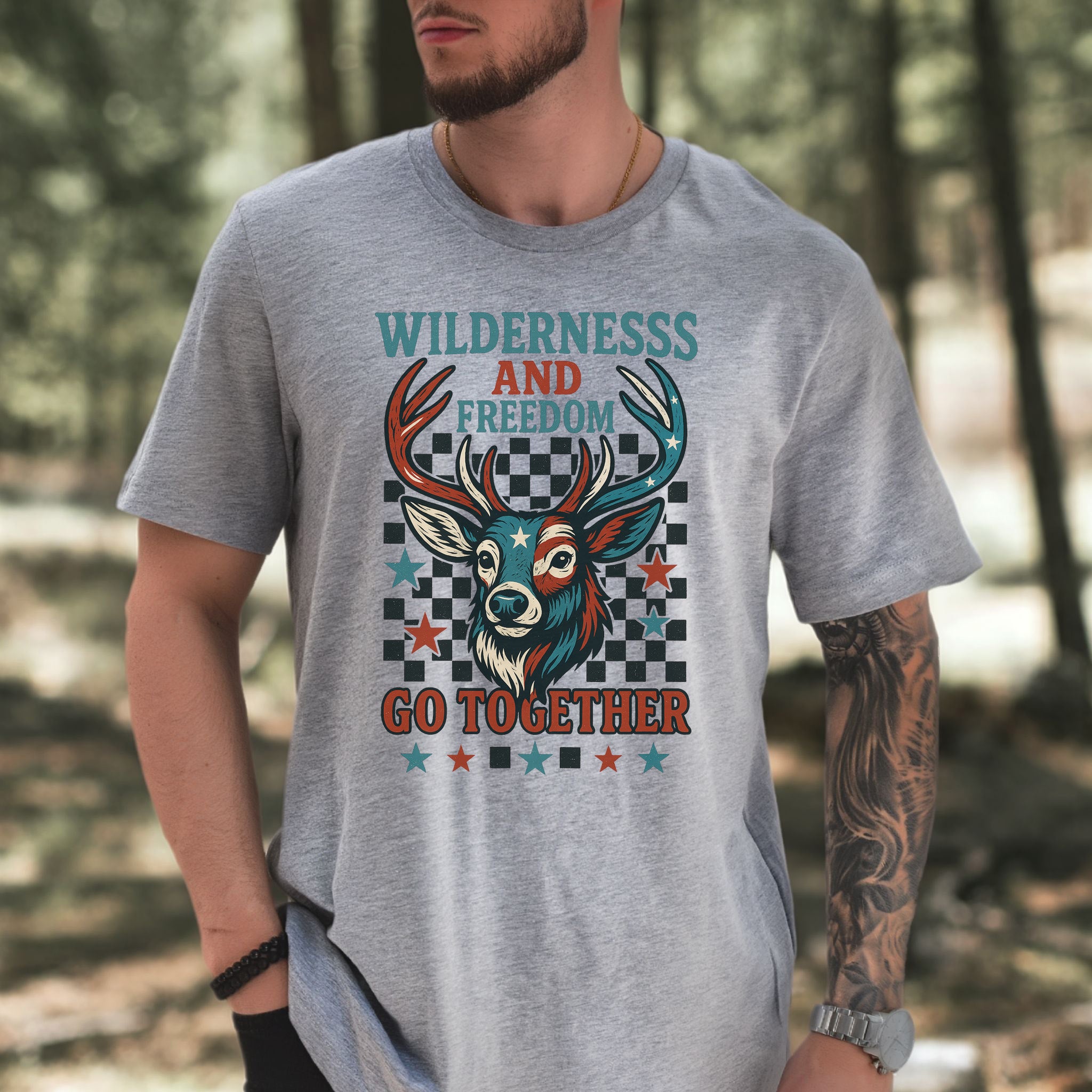Deer Wilderness and Freedom 4th of July T-Shirt