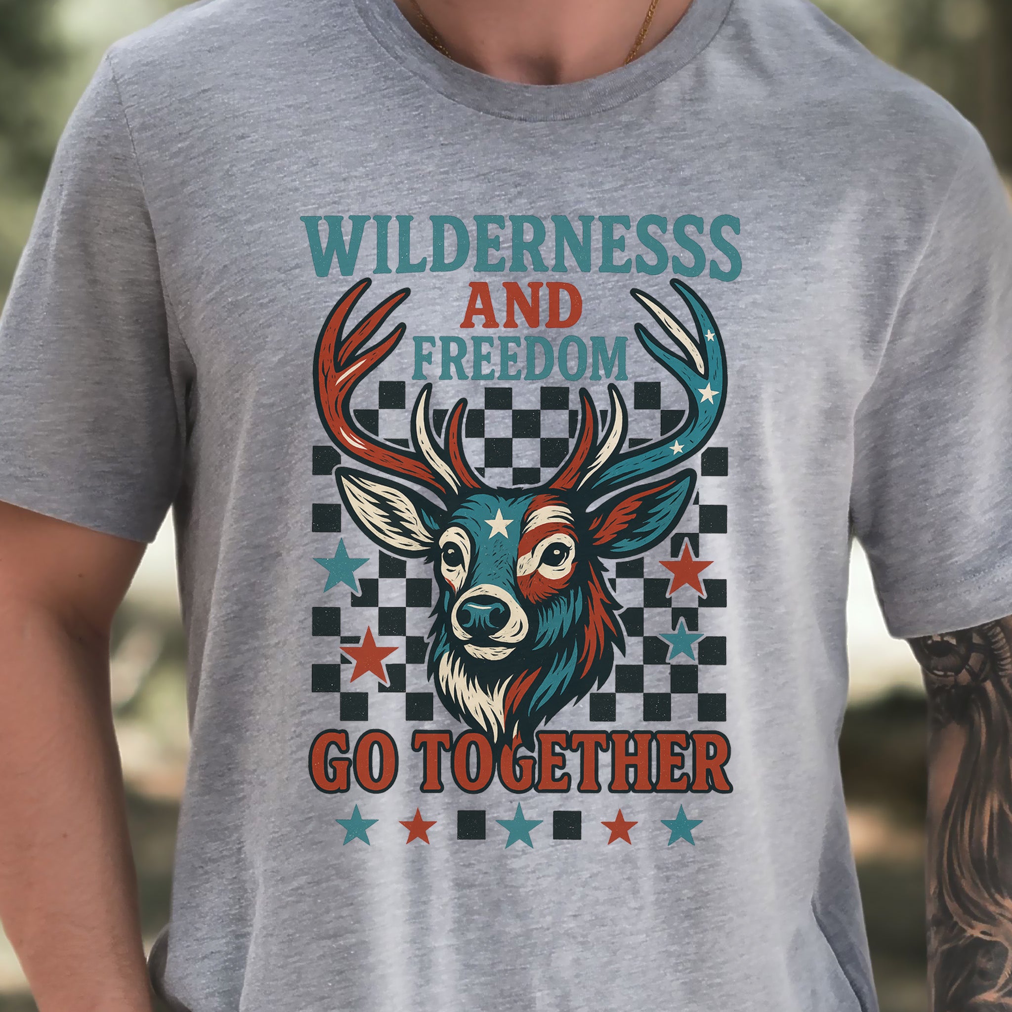 Deer Wilderness and Freedom 4th of July T-Shirt