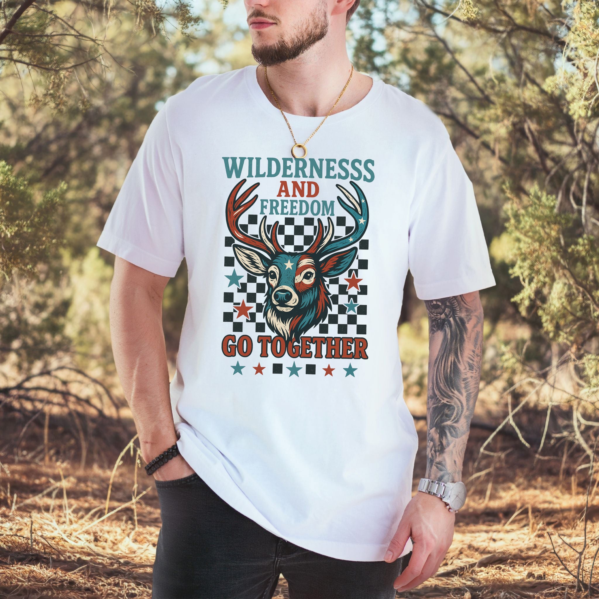 Deer Wilderness and Freedom 4th of July T-Shirt