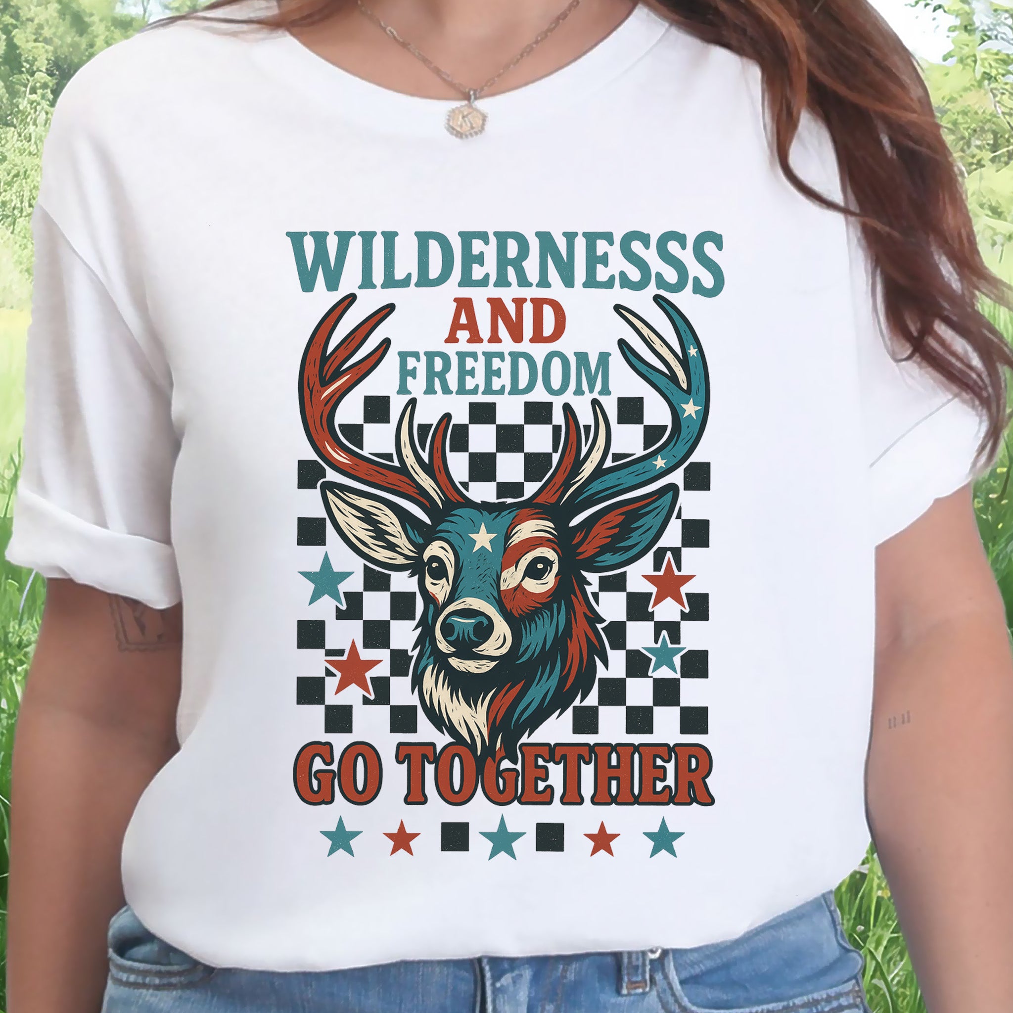 Deer Wilderness and Freedom 4th of July T-Shirt