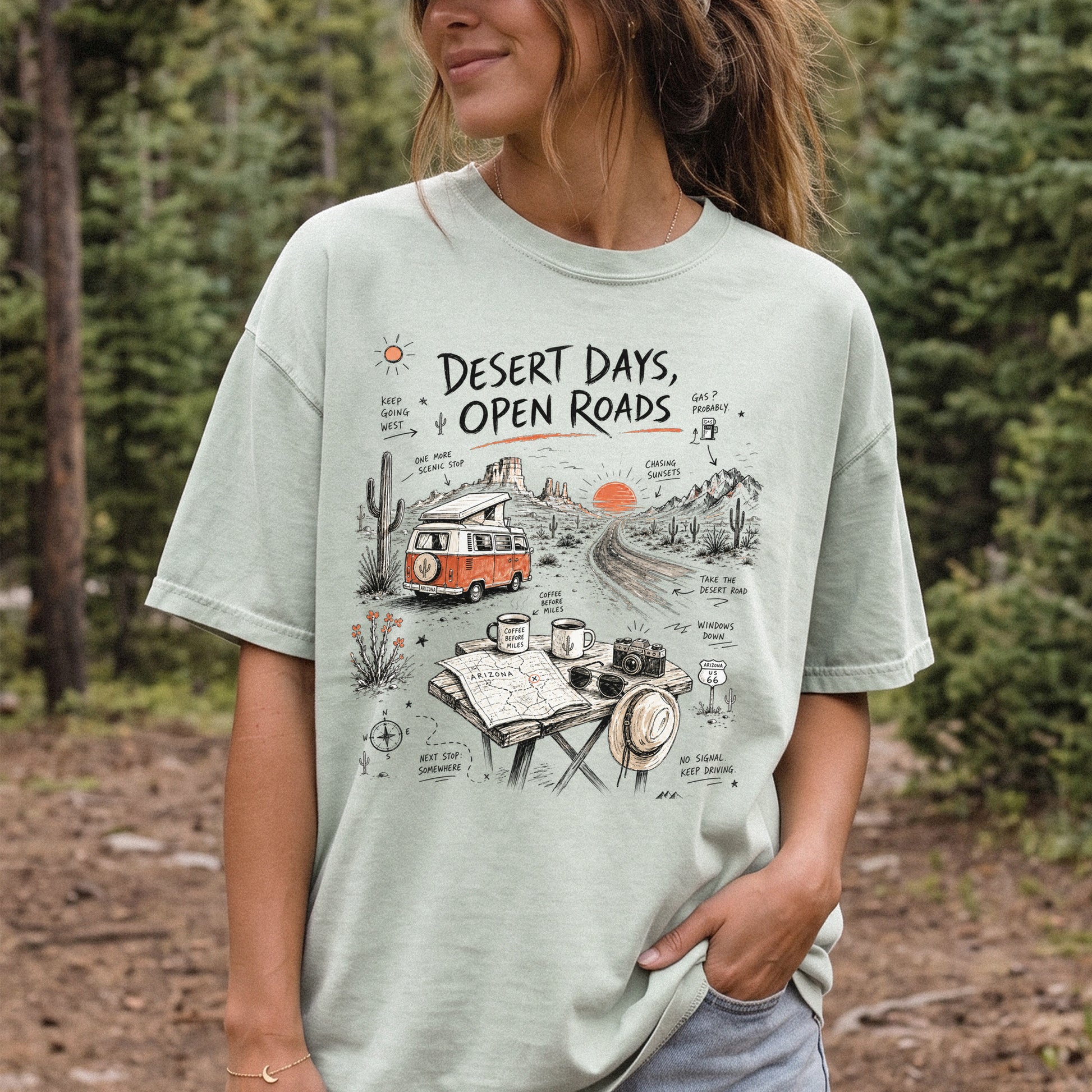 Desert Days Open Roads Comfort Colors Shirt – Arizona Road Trip Tee