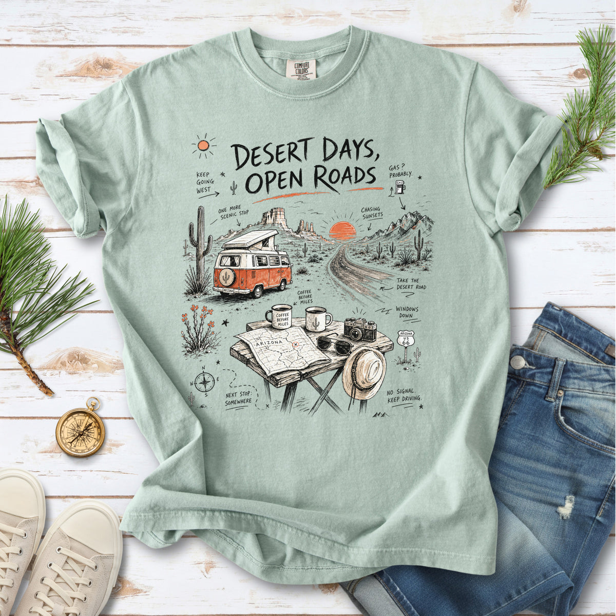 Desert Days Open Roads Comfort Colors Shirt – Arizona Road Trip Tee