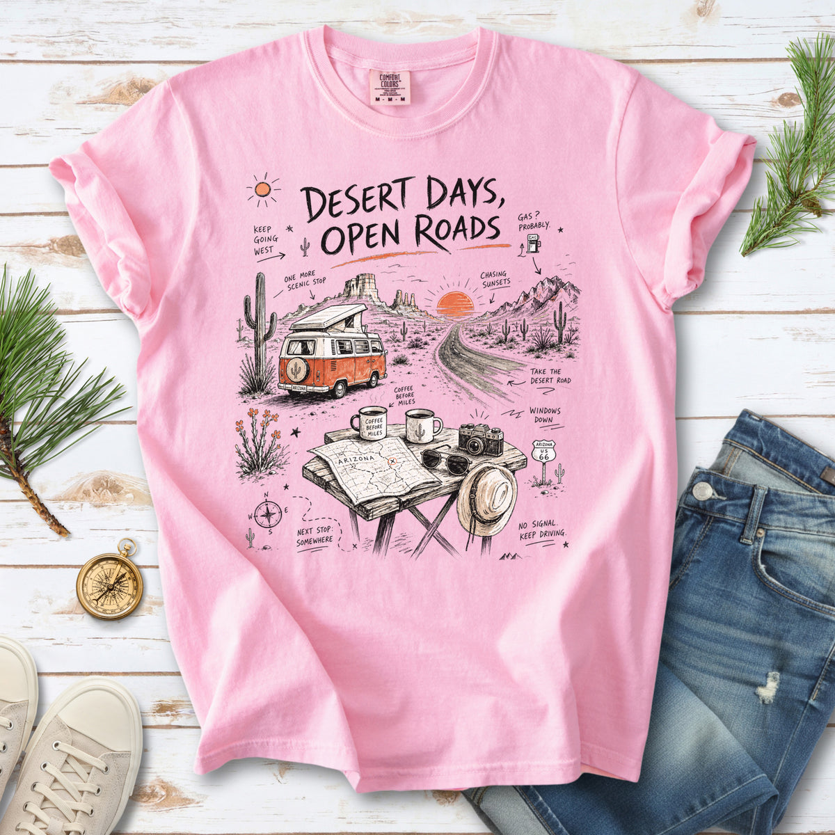 Desert Days Open Roads Comfort Colors Shirt – Arizona Road Trip Tee