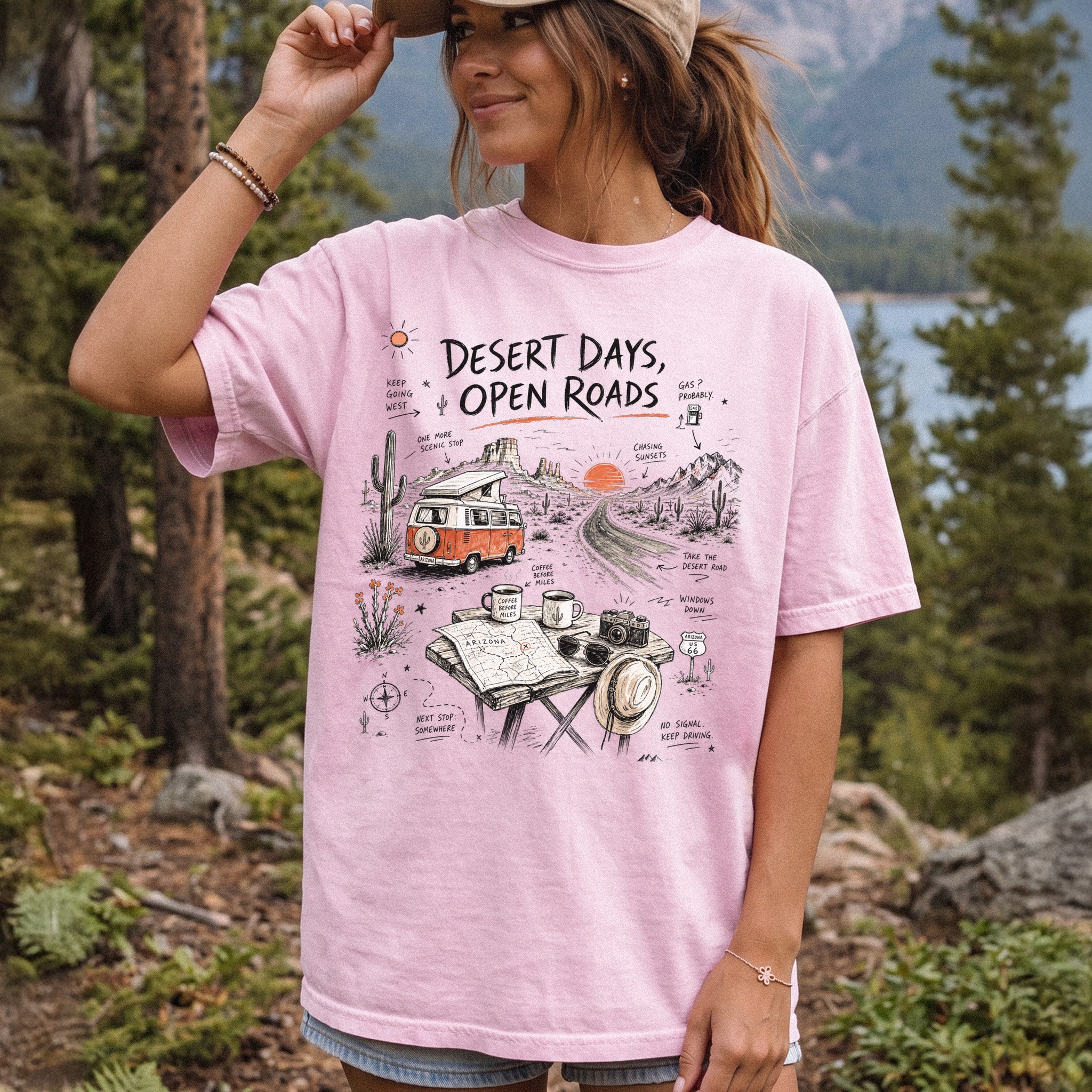 Desert Days Open Roads Comfort Colors Shirt – Arizona Road Trip Tee