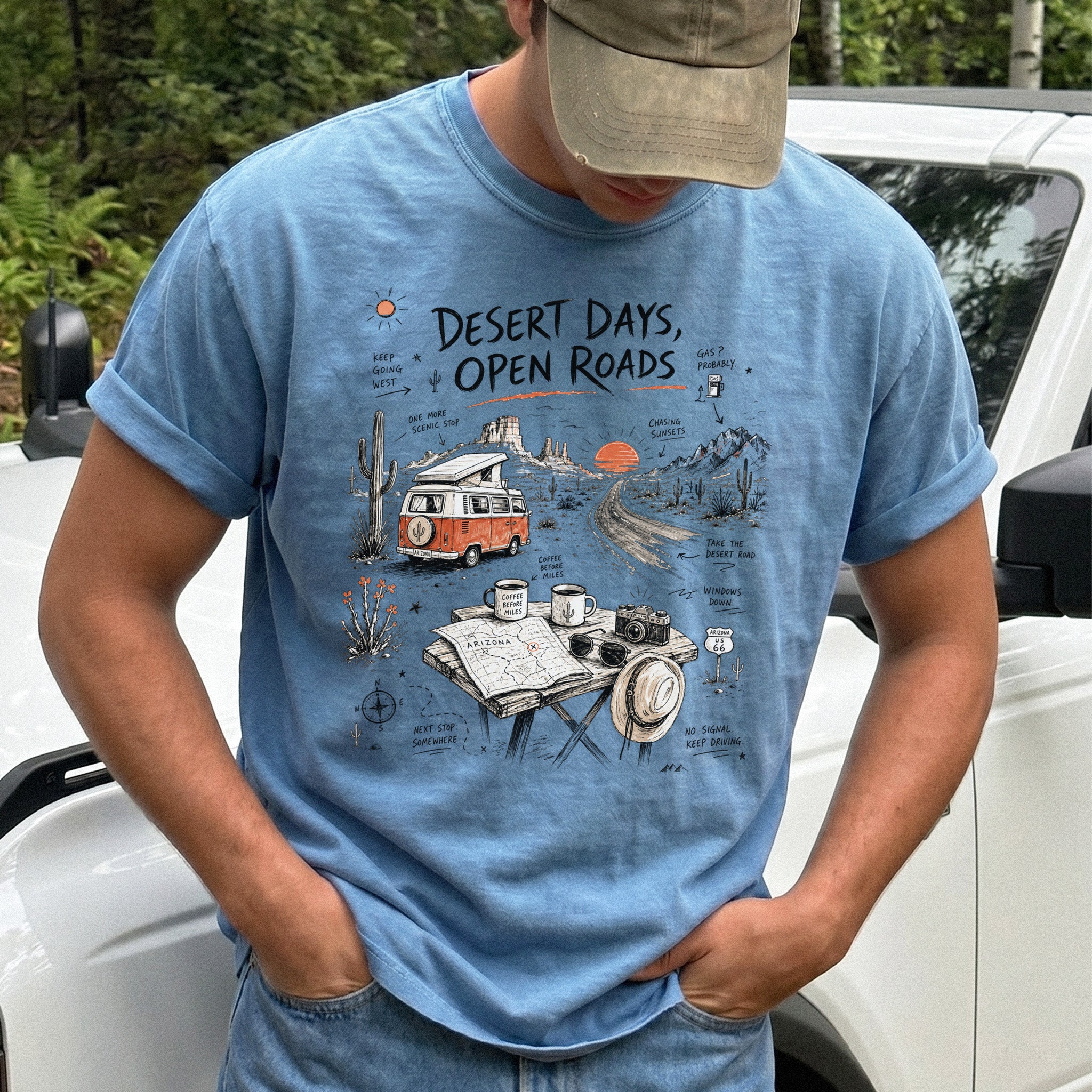 Desert Days Open Roads Comfort Colors Shirt – Arizona Road Trip Tee