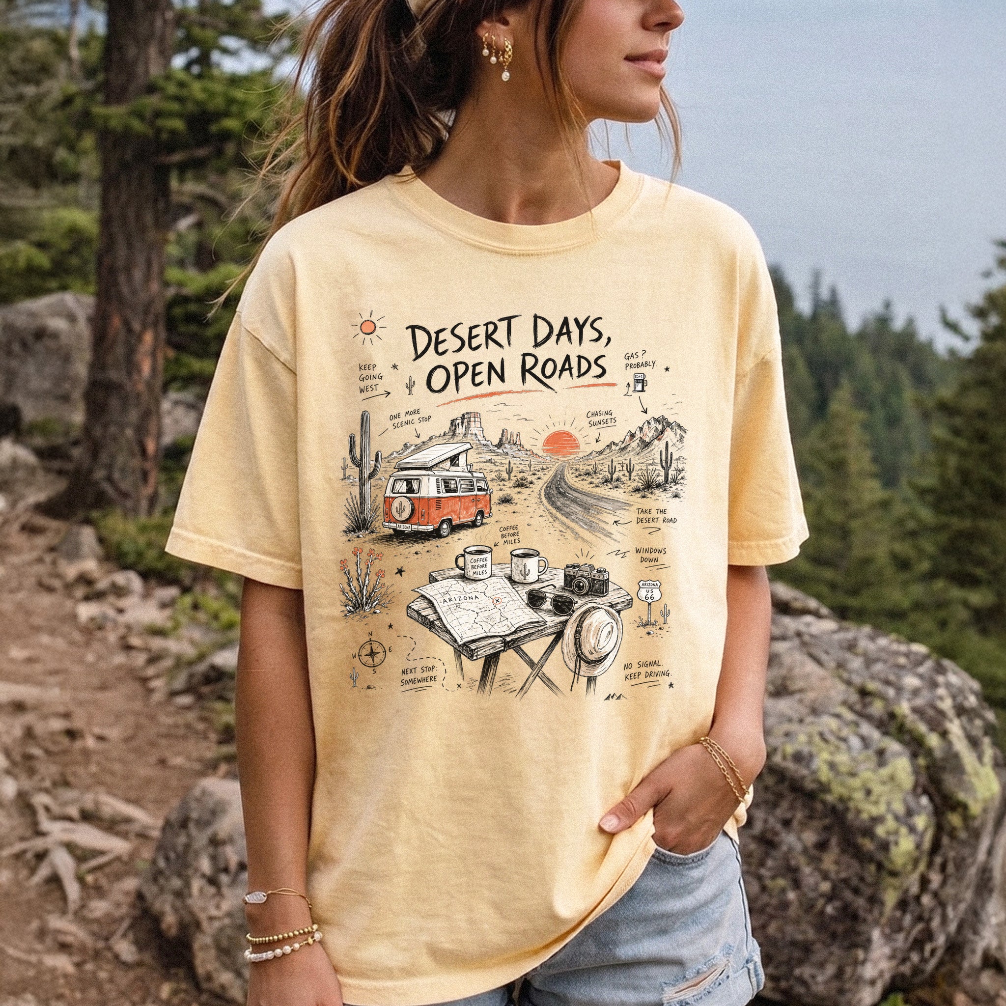 Desert Days Open Roads Comfort Colors Shirt – Arizona Road Trip Tee