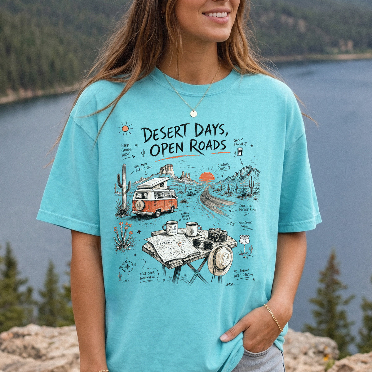 Desert Days Open Roads Comfort Colors Shirt – Arizona Road Trip Tee