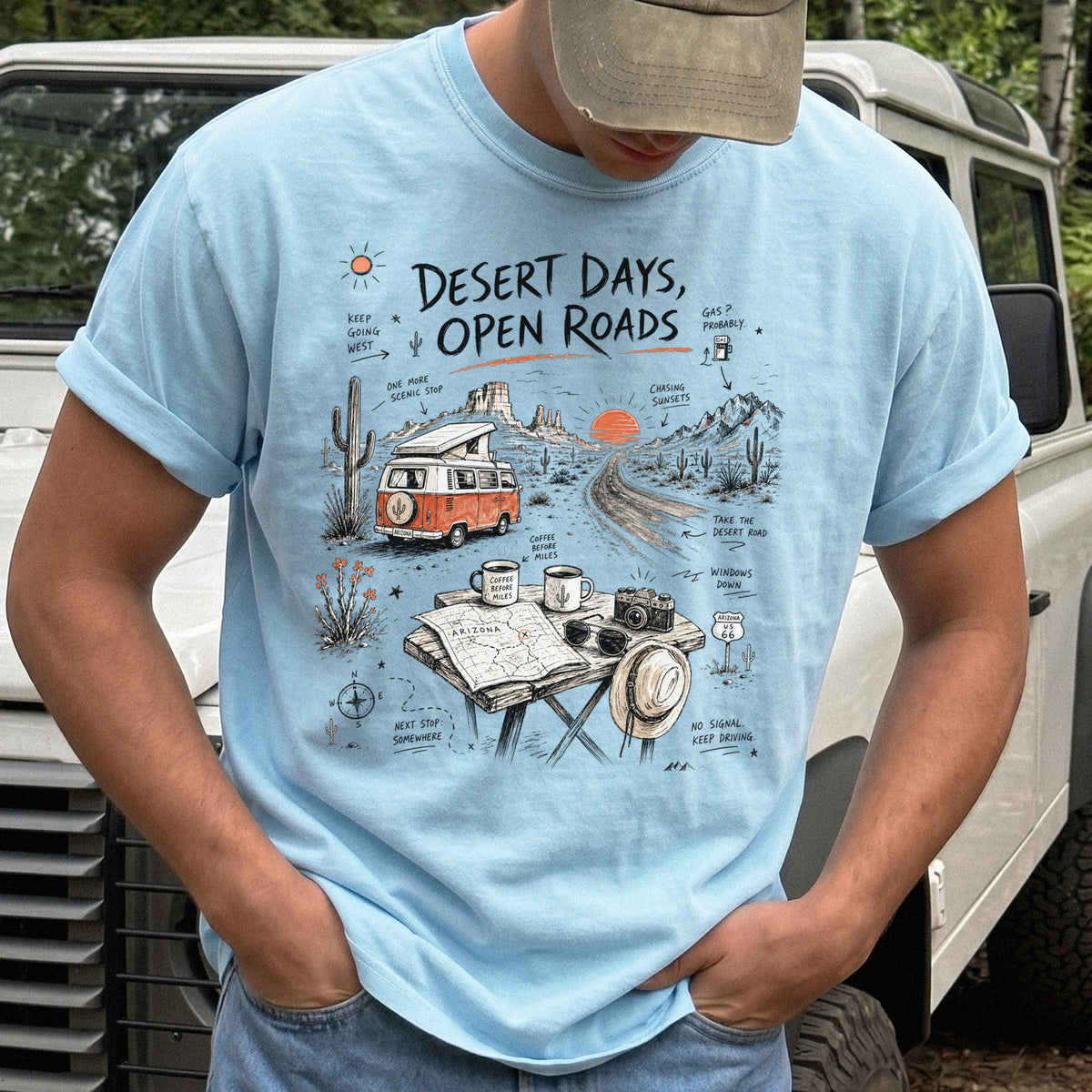 Desert Days Open Roads Comfort Colors Shirt – Arizona Road Trip Tee