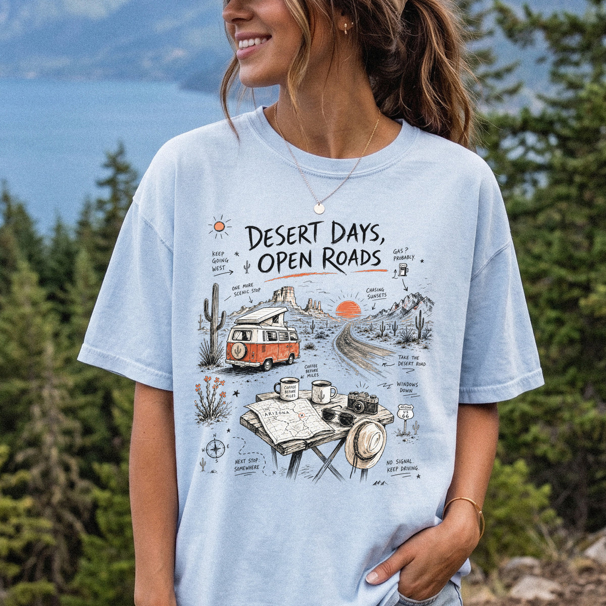 Desert Days Open Roads Comfort Colors Shirt – Arizona Road Trip Tee