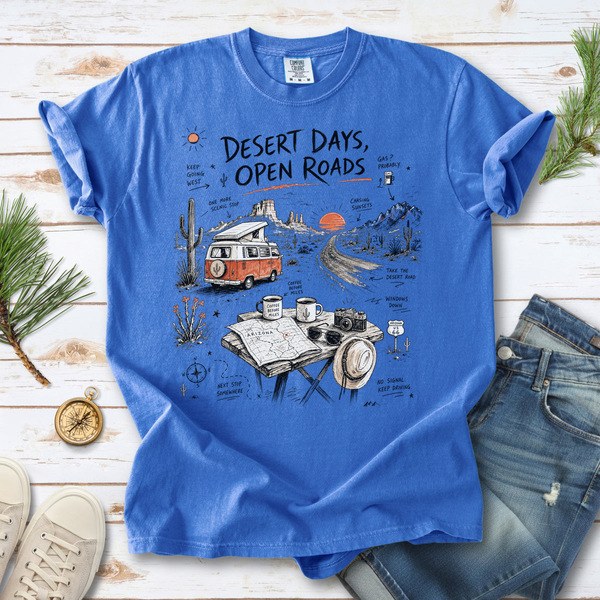 Desert Days Open Roads Comfort Colors Shirt – Arizona Road Trip Tee