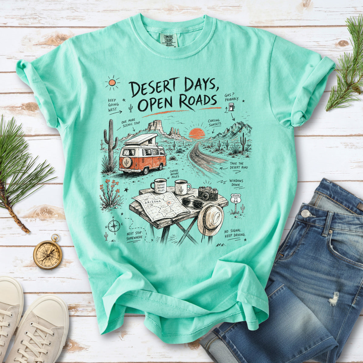 Desert Days Open Roads Comfort Colors Shirt – Arizona Road Trip Tee