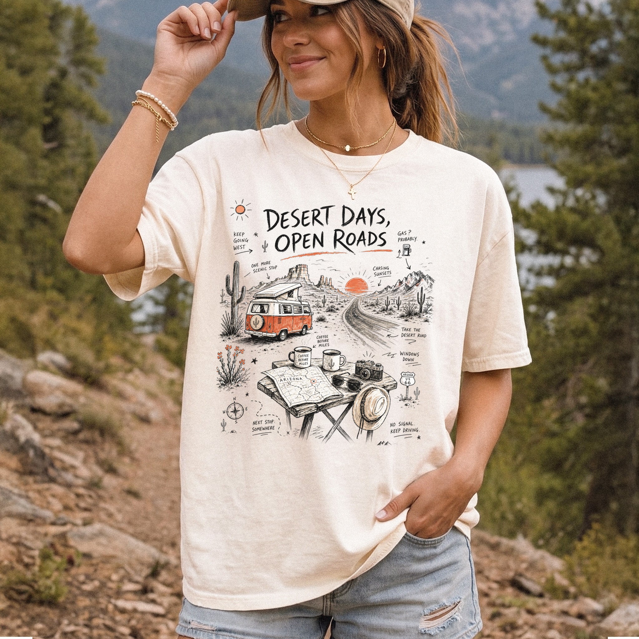 Desert Days Open Roads Comfort Colors Shirt – Arizona Road Trip Tee