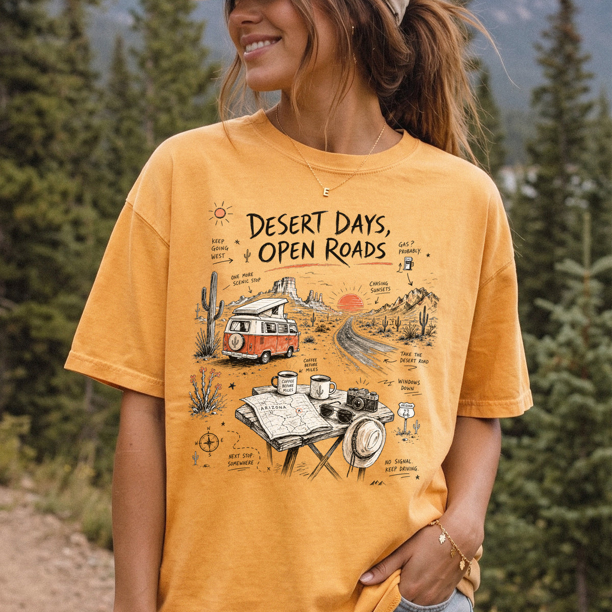 Desert Days Open Roads Comfort Colors Shirt – Arizona Road Trip Tee