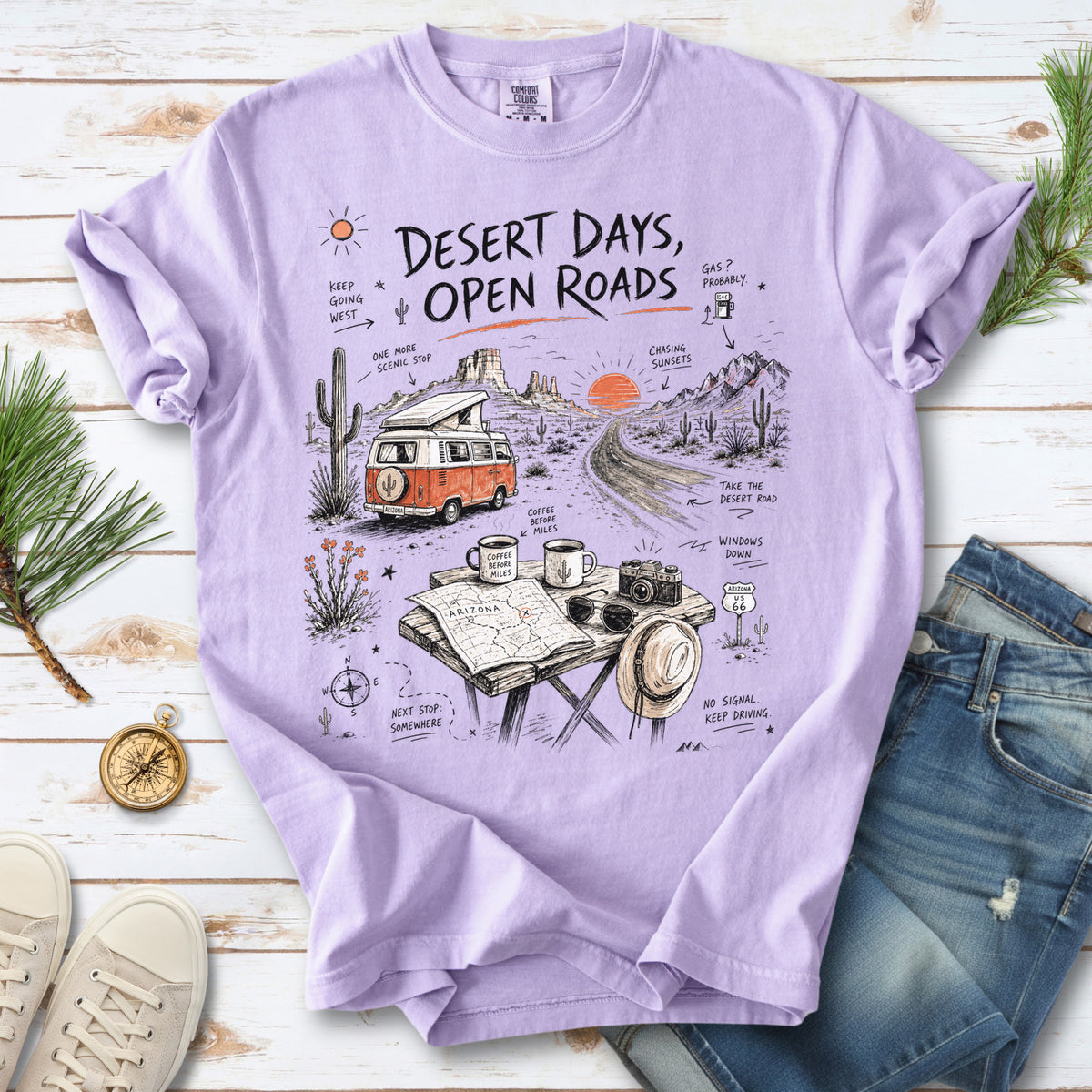 Desert Days Open Roads Comfort Colors Shirt – Arizona Road Trip Tee