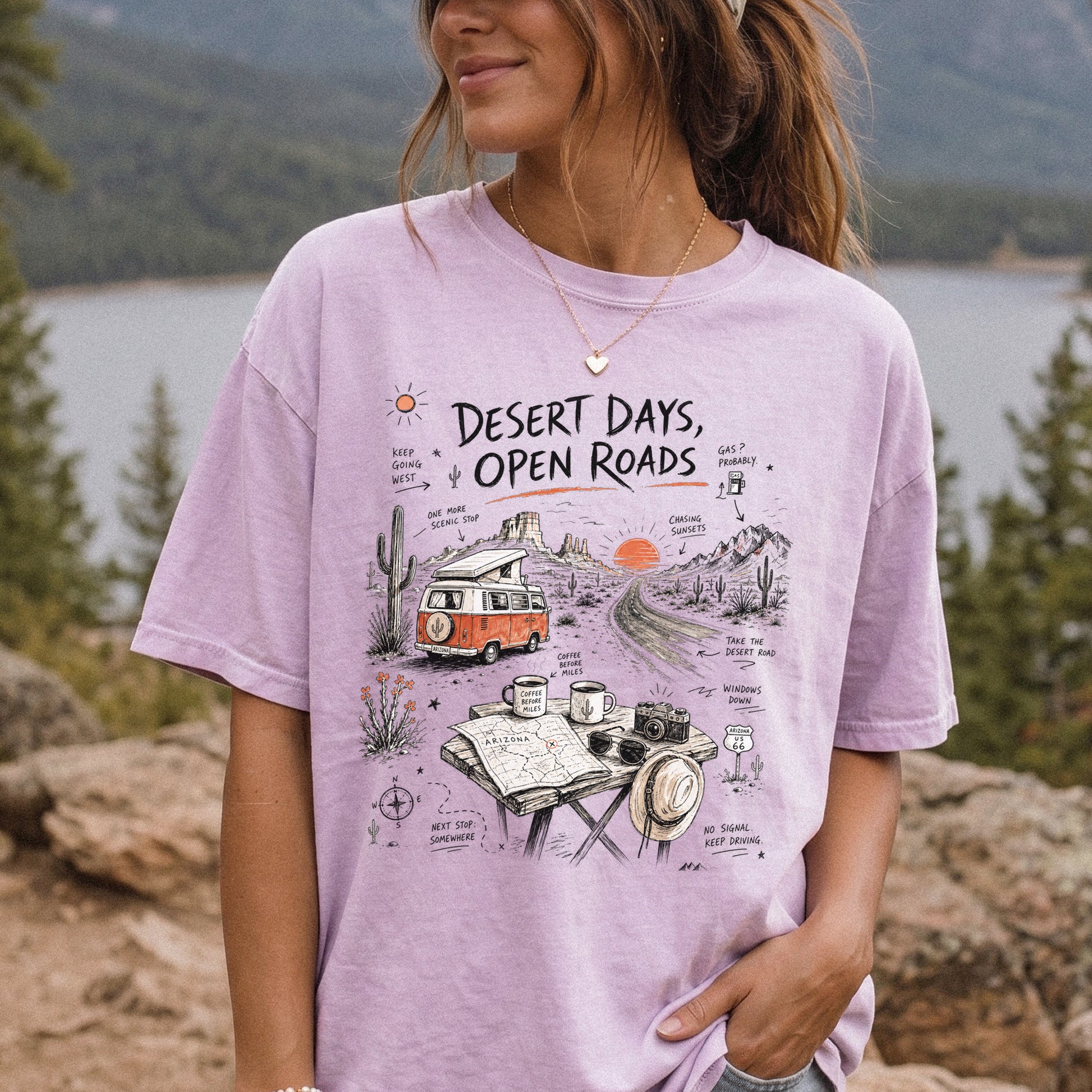 Desert Days Open Roads Comfort Colors Shirt – Arizona Road Trip Tee