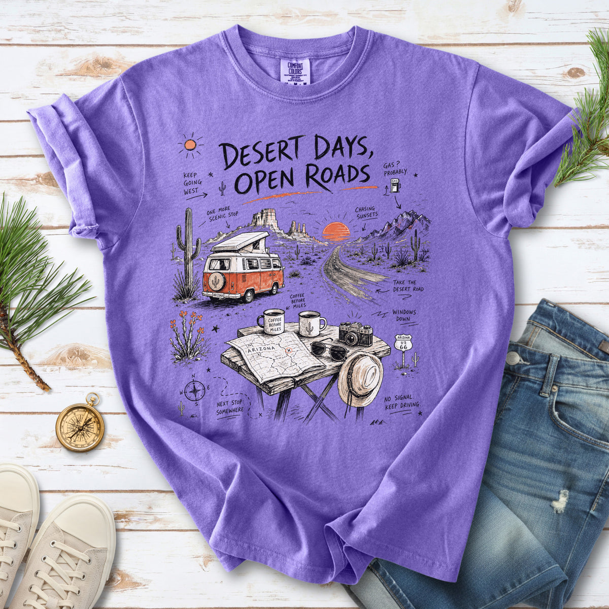 Desert Days Open Roads Comfort Colors Shirt – Arizona Road Trip Tee