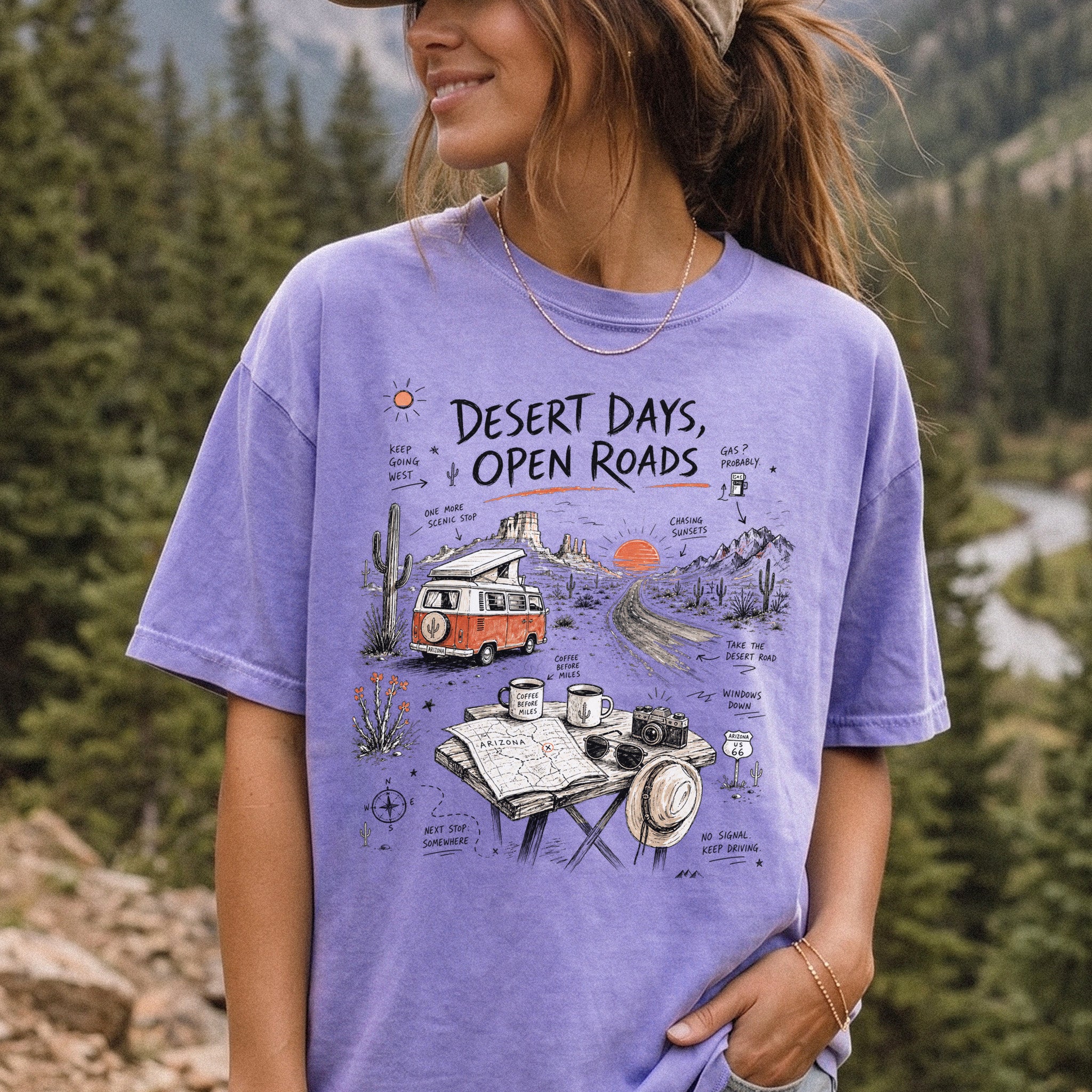 Desert Days Open Roads Comfort Colors Shirt – Arizona Road Trip Tee