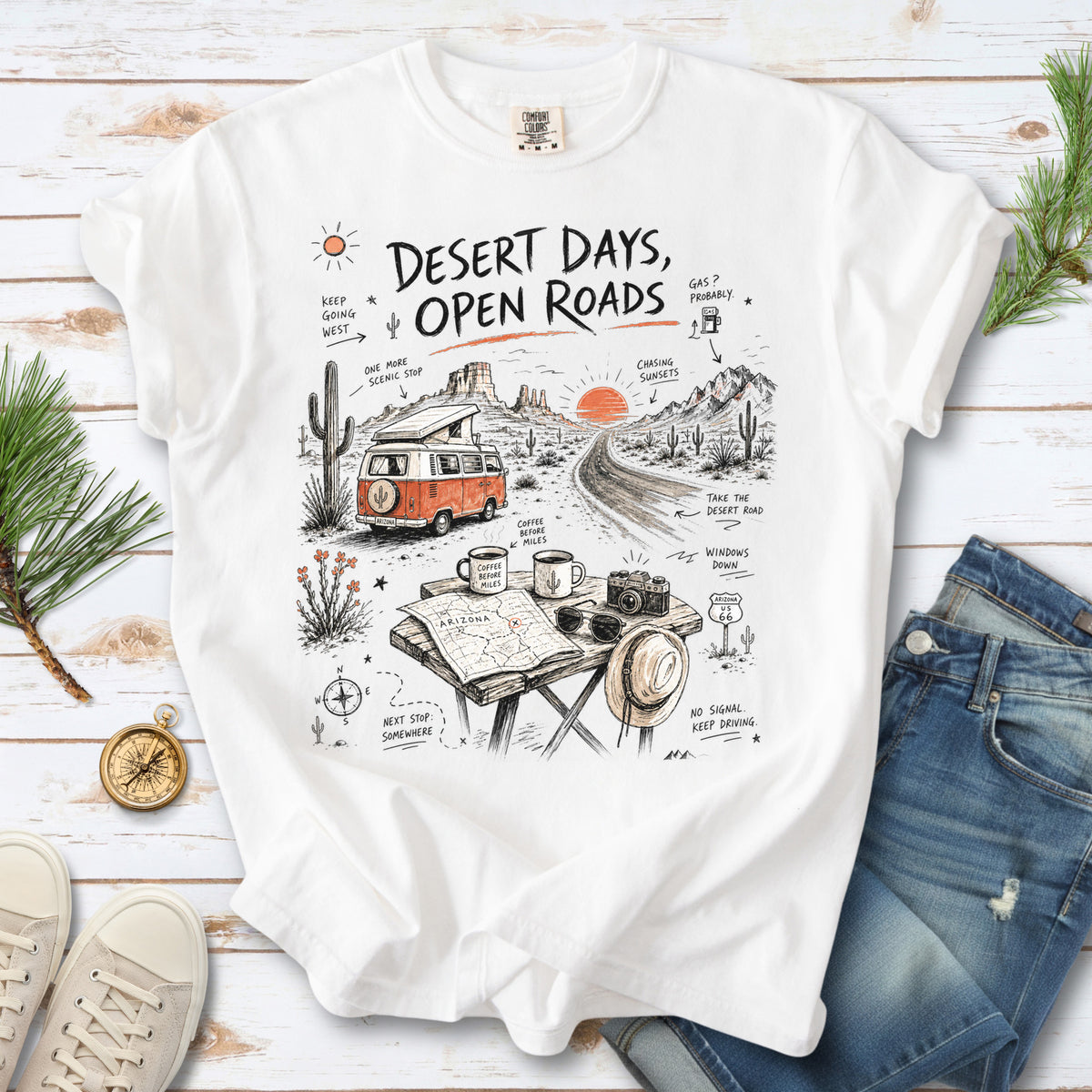Desert Days Open Roads Comfort Colors Shirt – Arizona Road Trip Tee