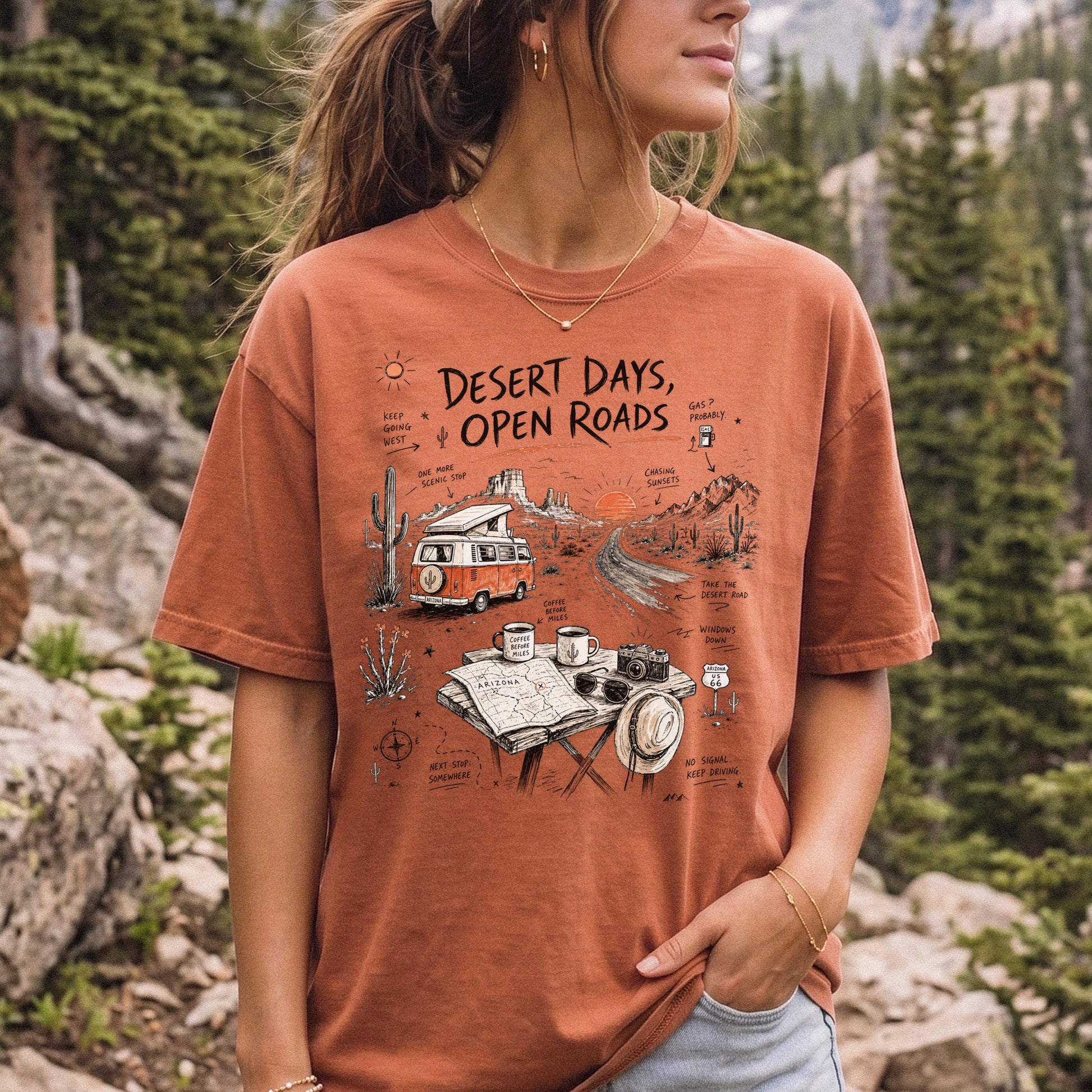 Desert Days Open Roads Comfort Colors Shirt – Arizona Road Trip Tee
