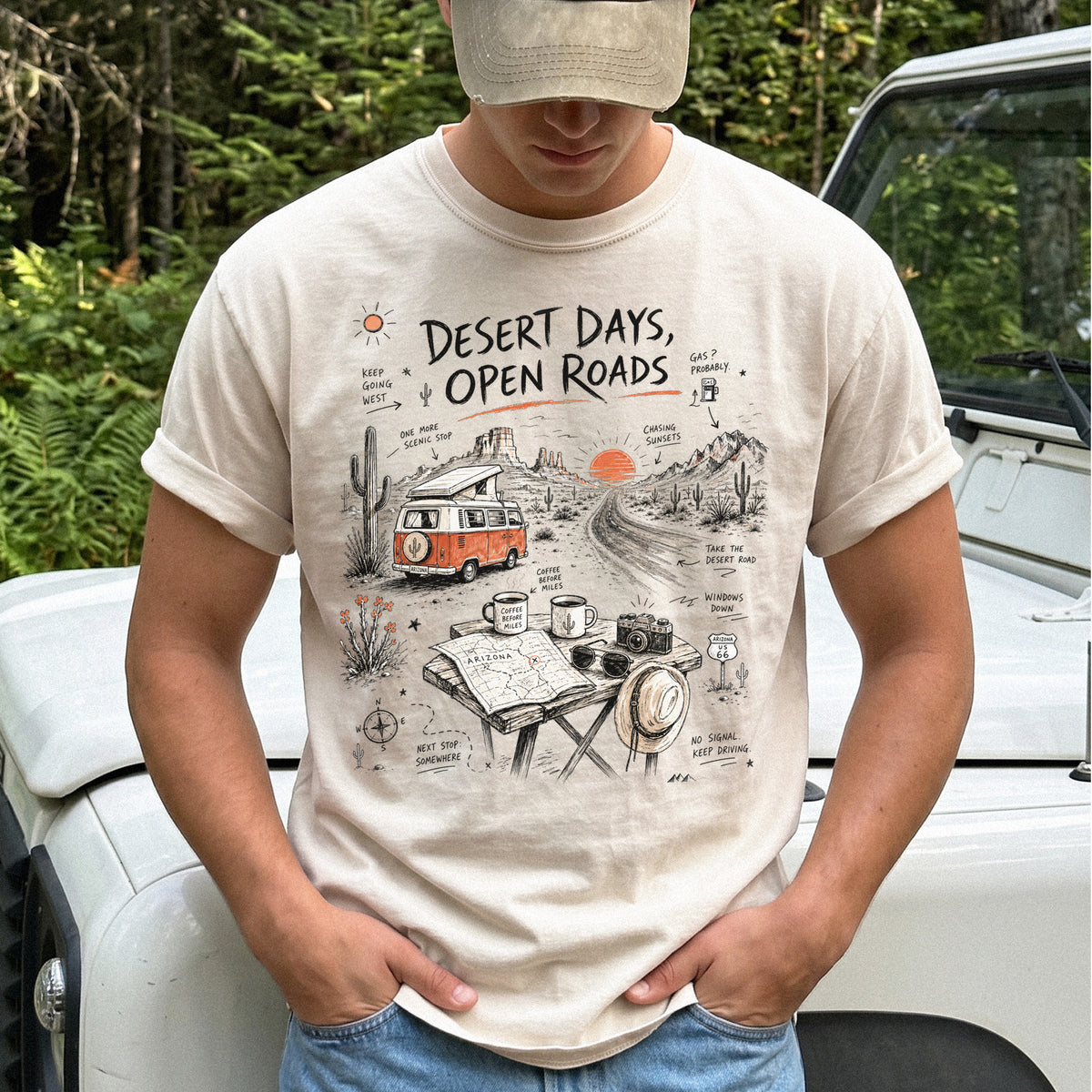 Desert Days Open Roads Comfort Colors Shirt – Arizona Road Trip Tee