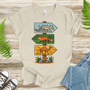 Wildlife Direction Sign T-Shirt – Snow Leopard, Fox & Camel Adventure Tee