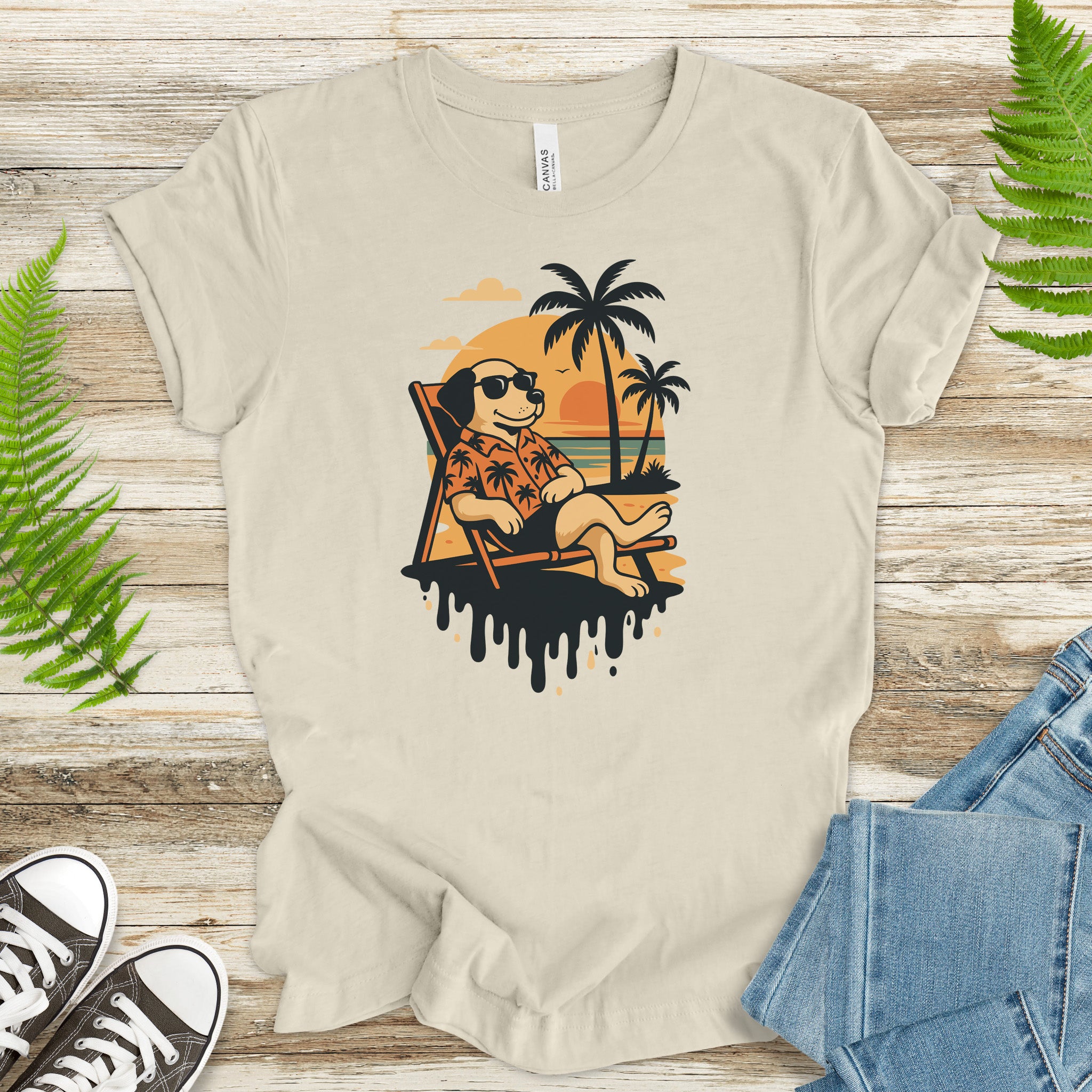 Vacation Dog Sunset T-Shirt – Funny Retro Beach Vibes Tee