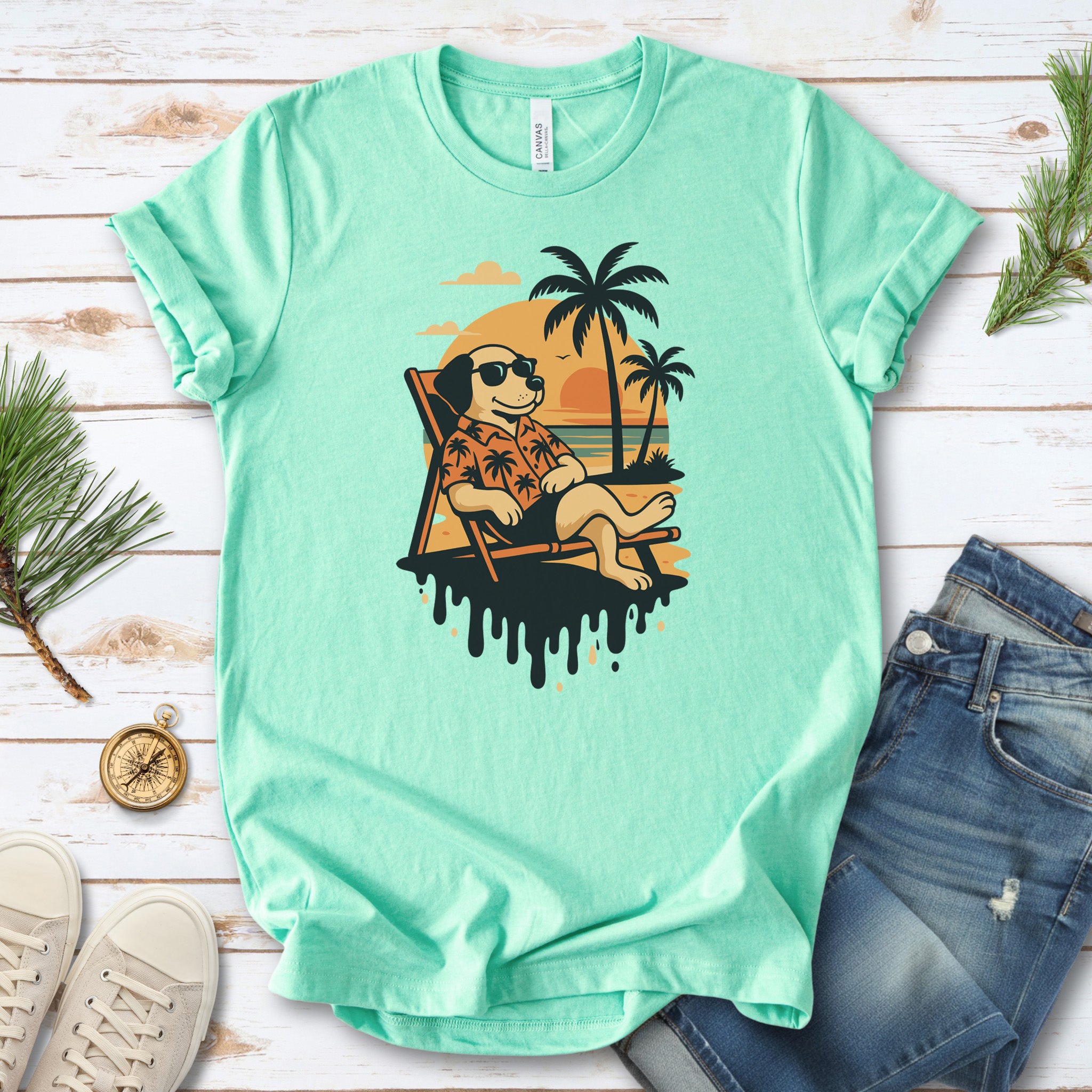Vacation Dog Sunset T-Shirt – Funny Retro Beach Vibes Tee
