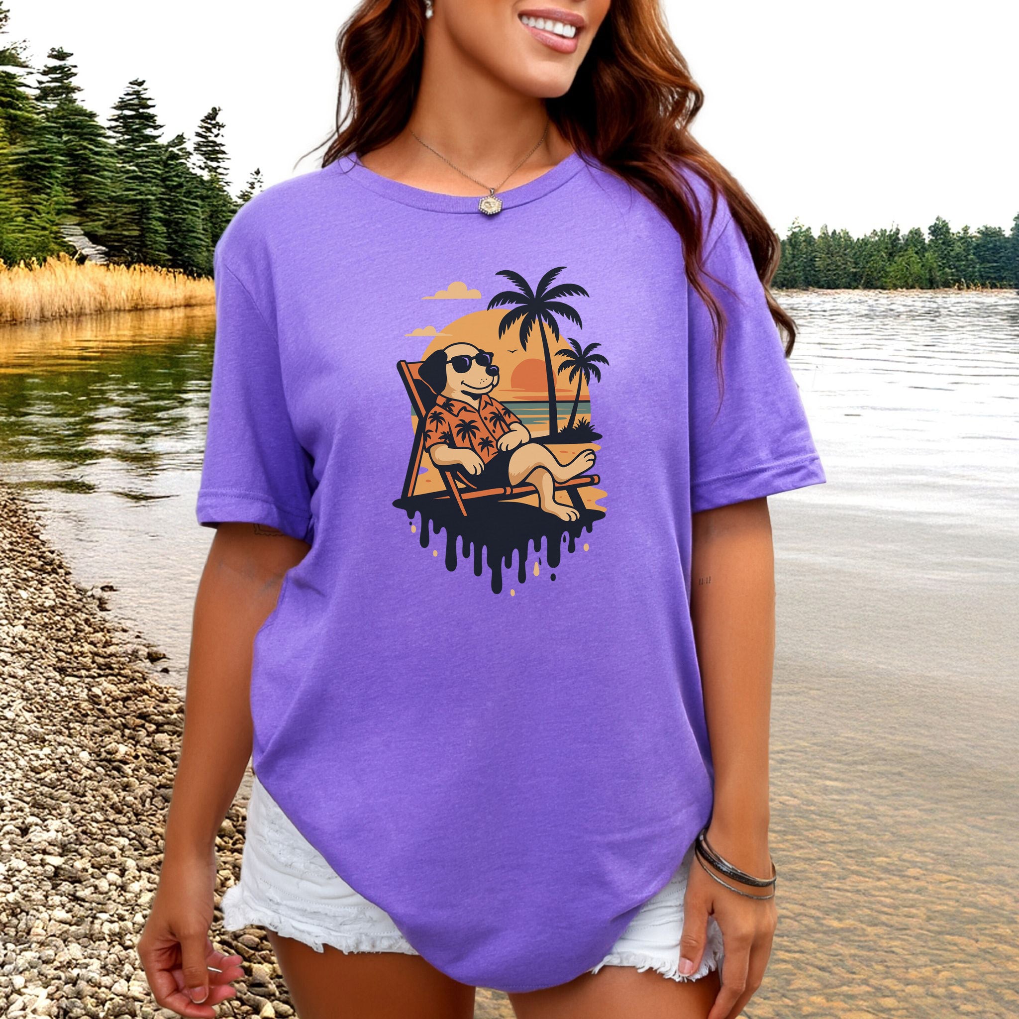 Vacation Dog Sunset T-Shirt – Funny Retro Beach Vibes Tee