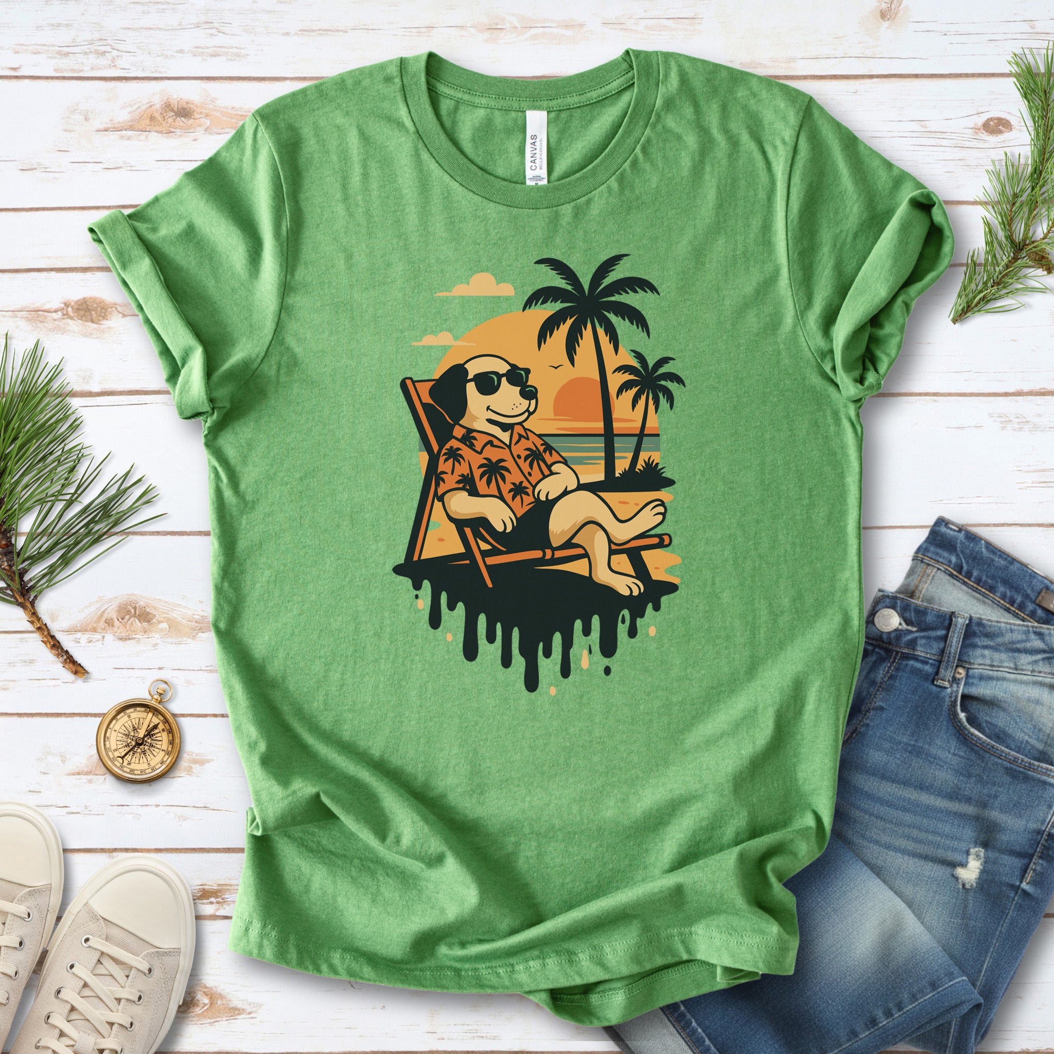 Vacation Dog Sunset T-Shirt – Funny Retro Beach Vibes Tee