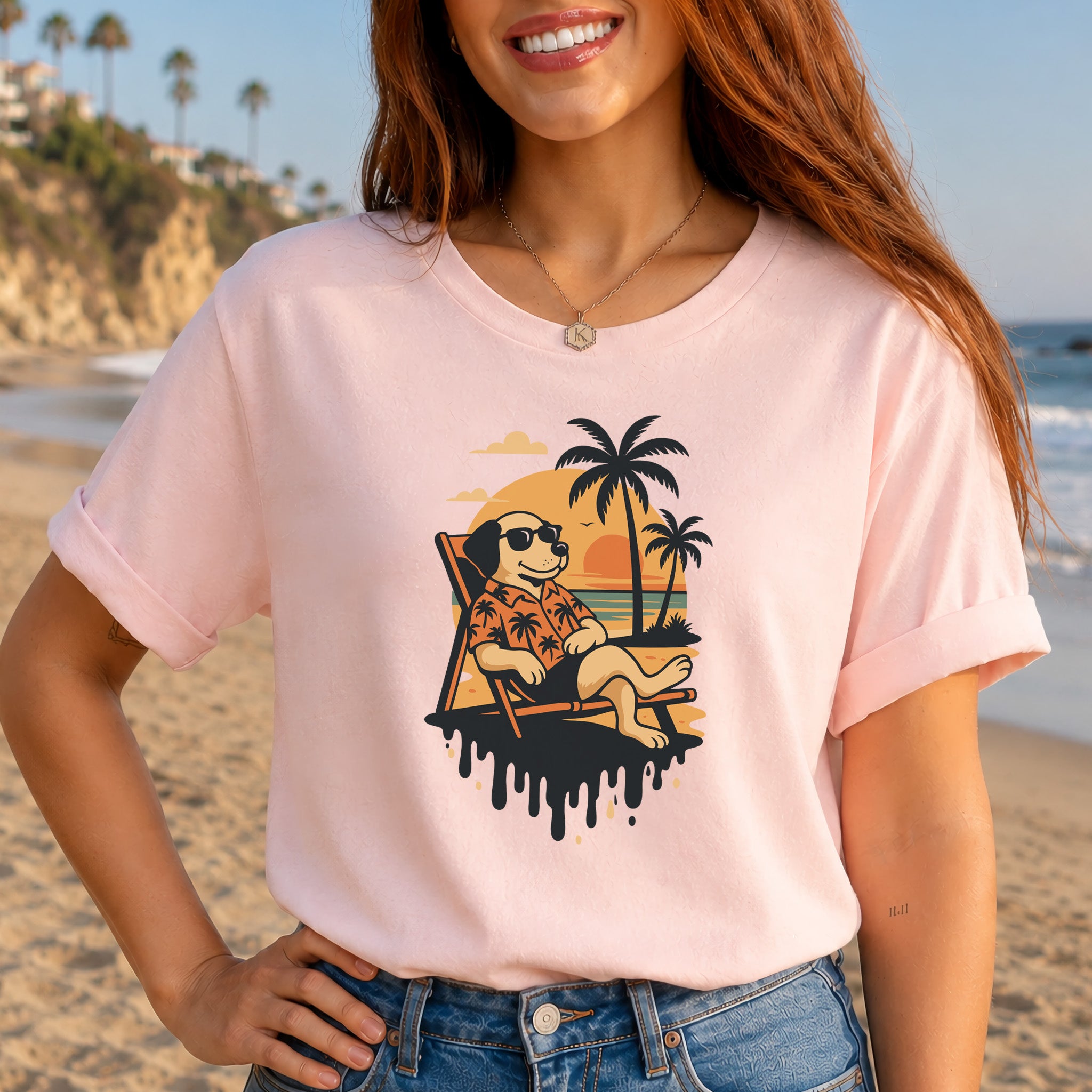 Vacation Dog Sunset T-Shirt – Funny Retro Beach Vibes Tee
