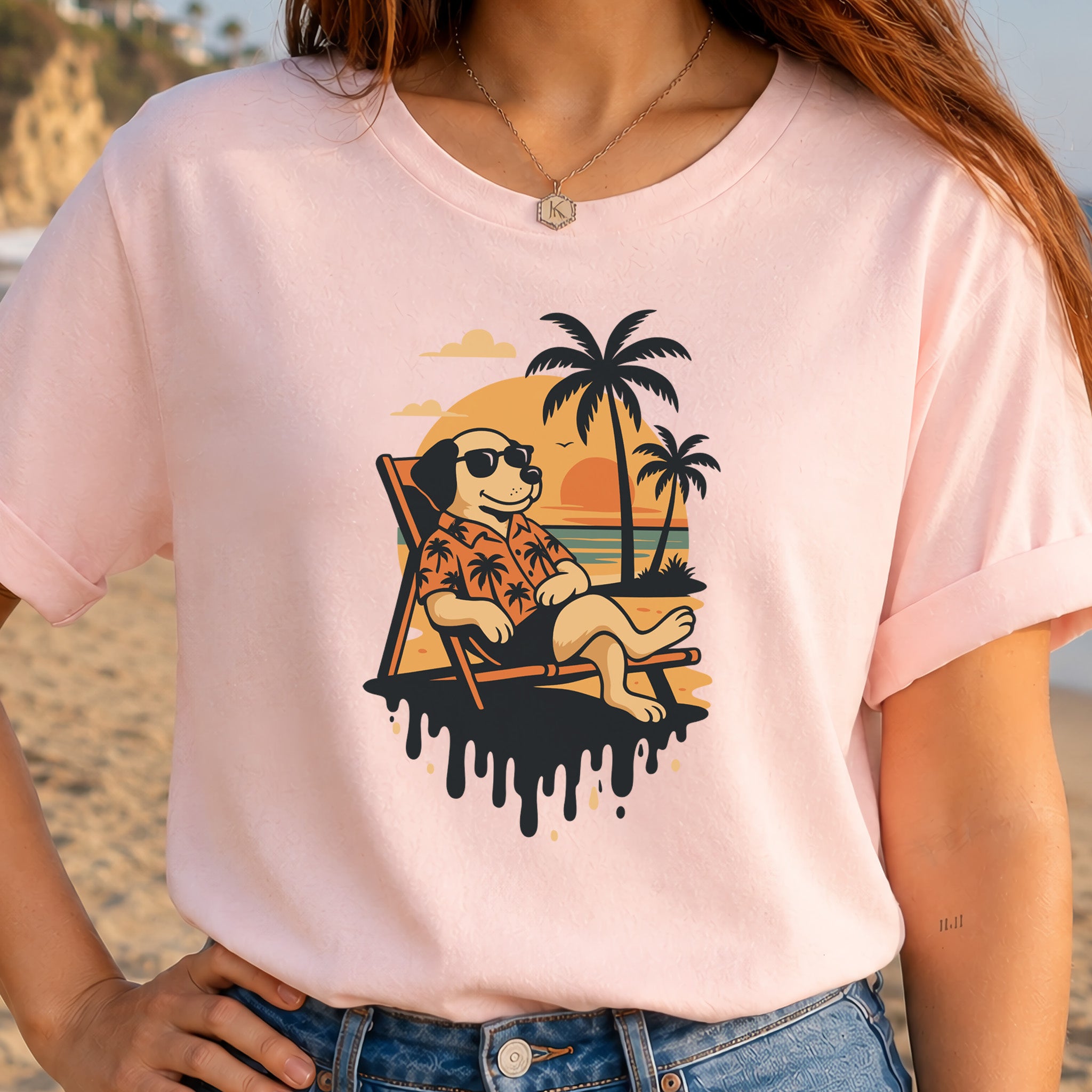 Vacation Dog Sunset T-Shirt – Funny Retro Beach Vibes Tee