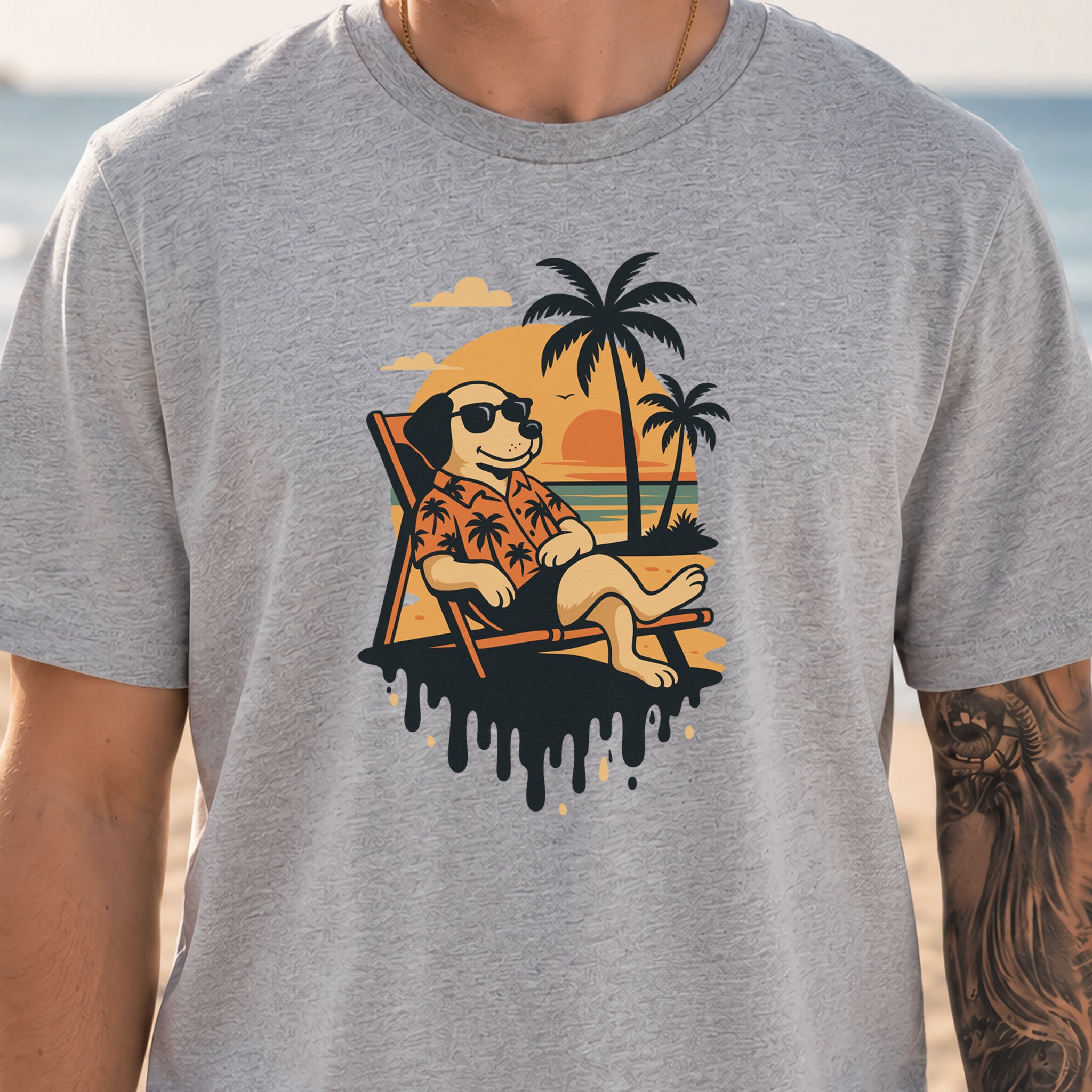 Vacation Dog Sunset T-Shirt – Funny Retro Beach Vibes Tee