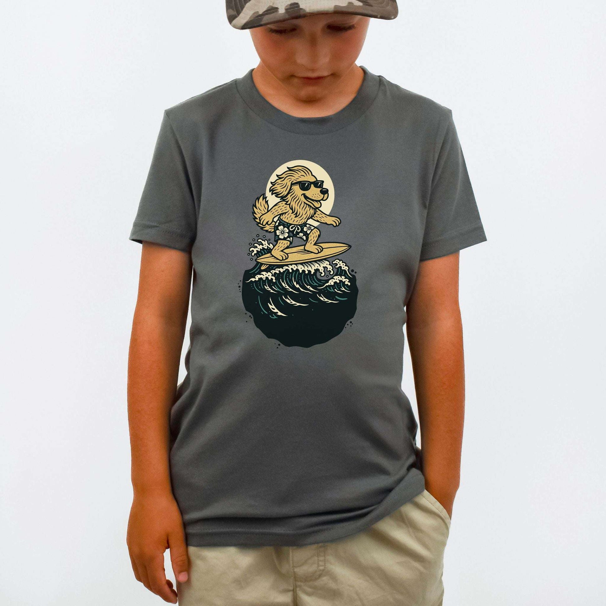 Surfing Dog in Shades – Barkin’ Cool Beach Pup Youth Tee