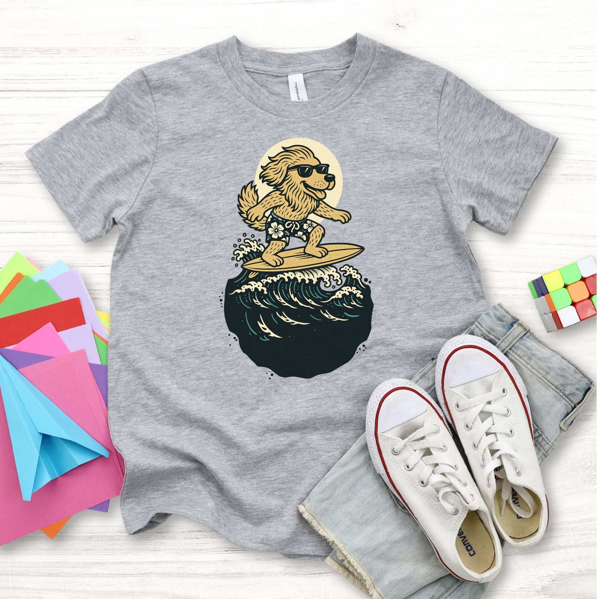 Surfing Dog in Shades – Barkin’ Cool Beach Pup Youth Tee