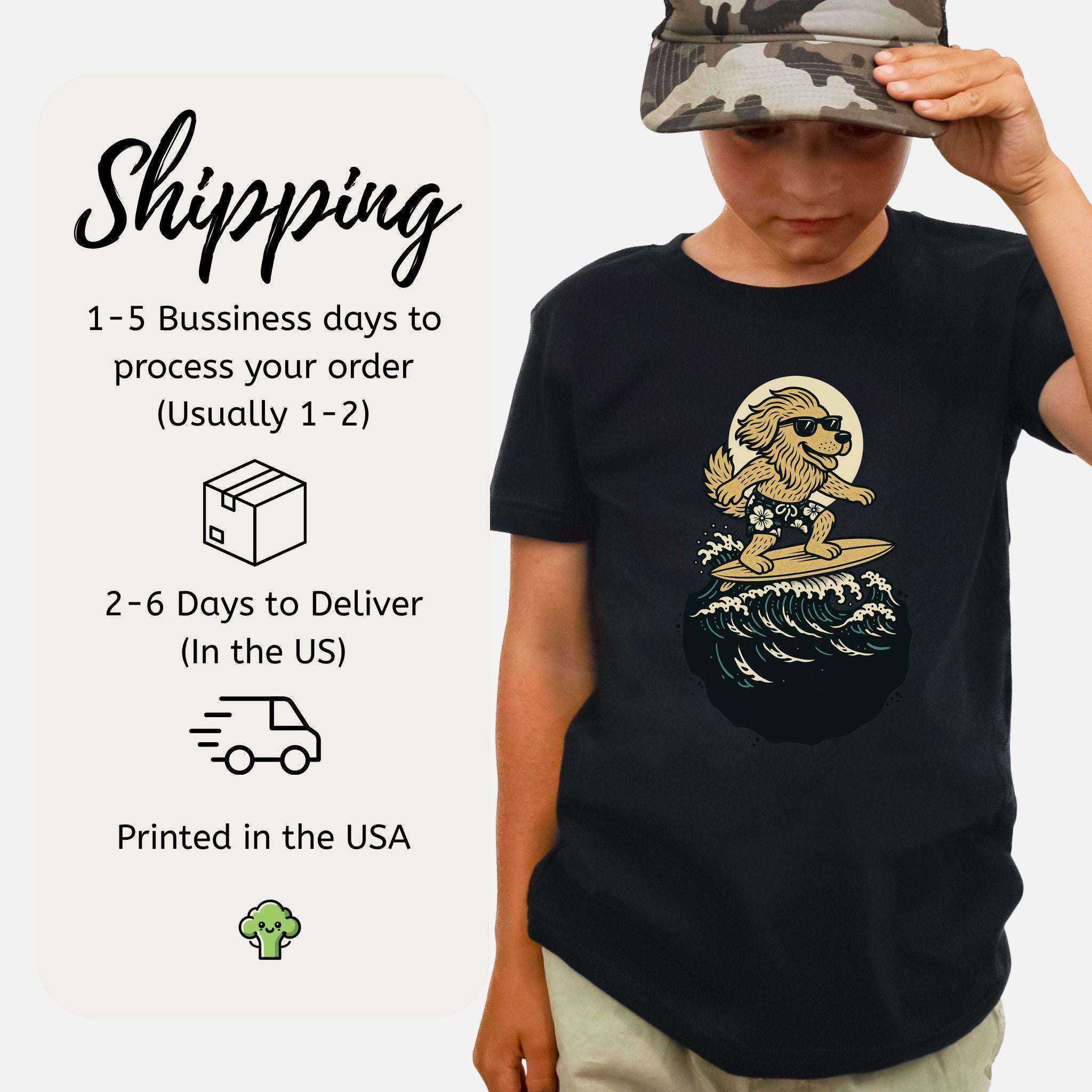 Surfing Dog in Shades – Barkin’ Cool Beach Pup Youth Tee