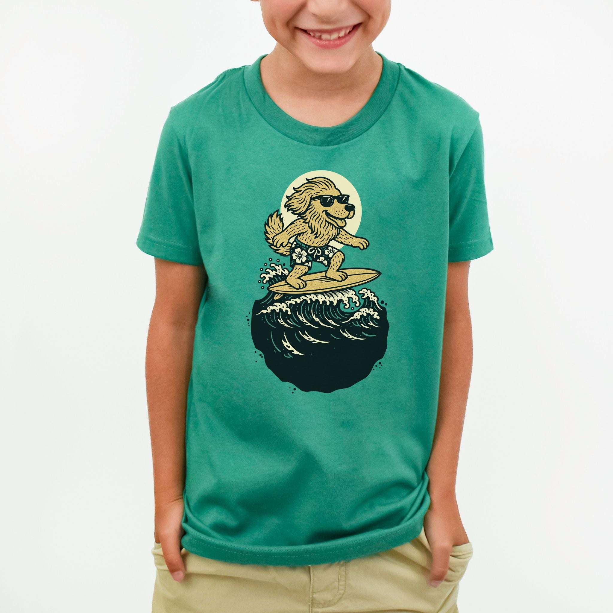 Surfing Dog in Shades – Barkin’ Cool Beach Pup Youth Tee