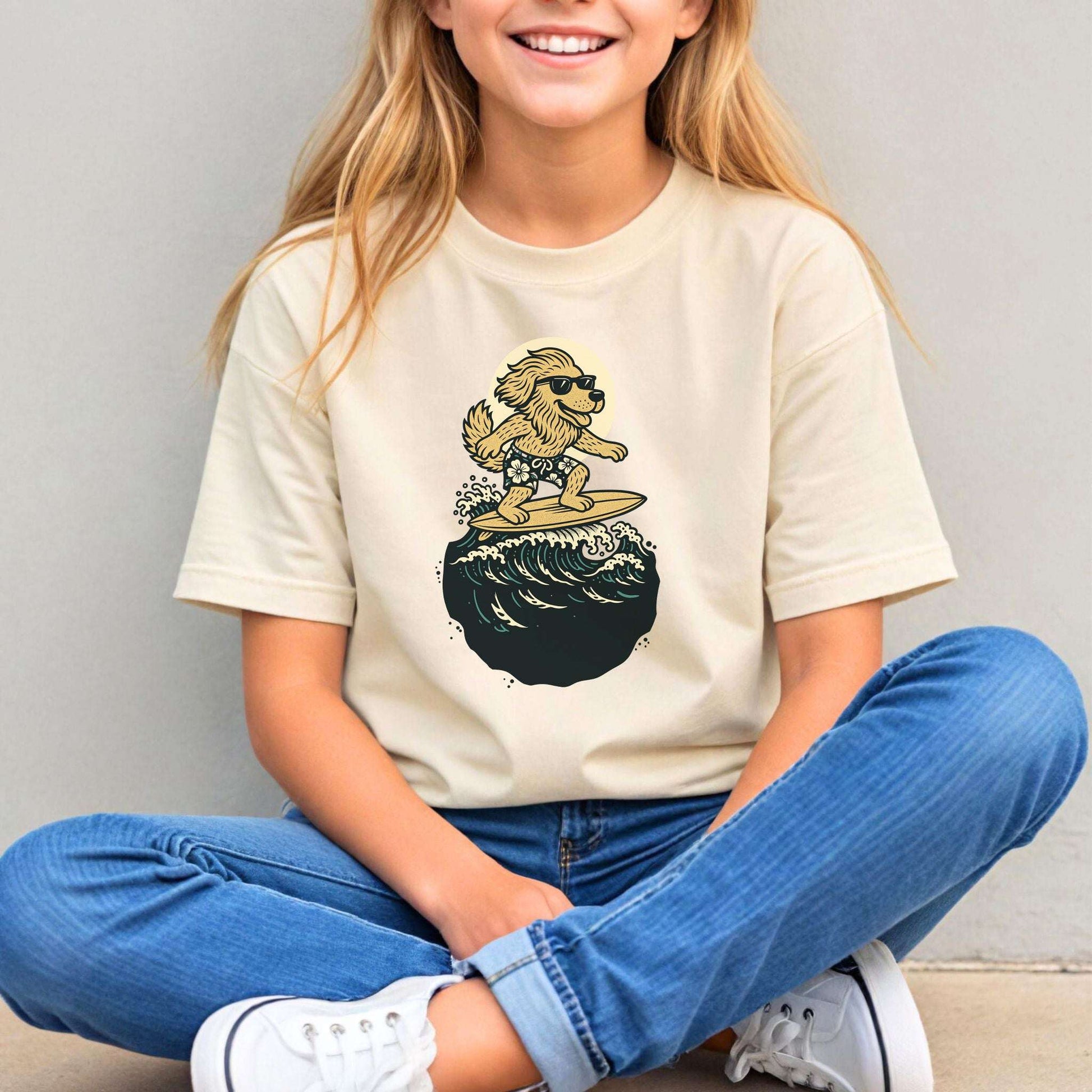 Surfing Dog in Shades – Barkin’ Cool Beach Pup Youth Tee