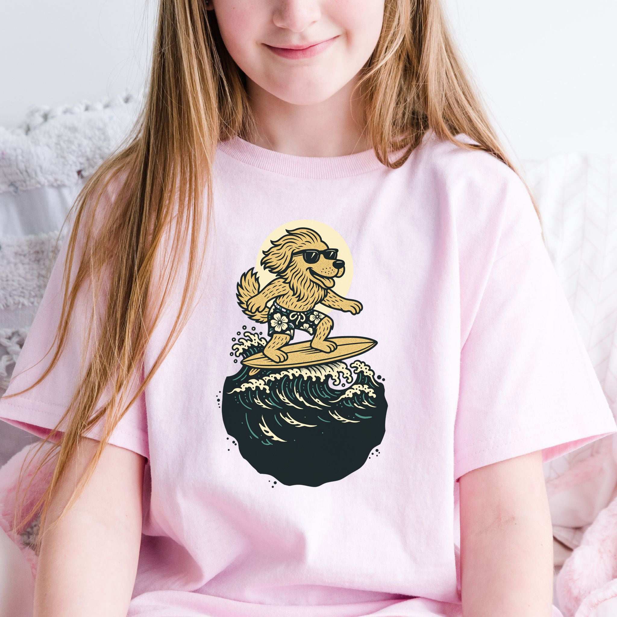 Surfing Dog in Shades – Barkin’ Cool Beach Pup Youth Tee