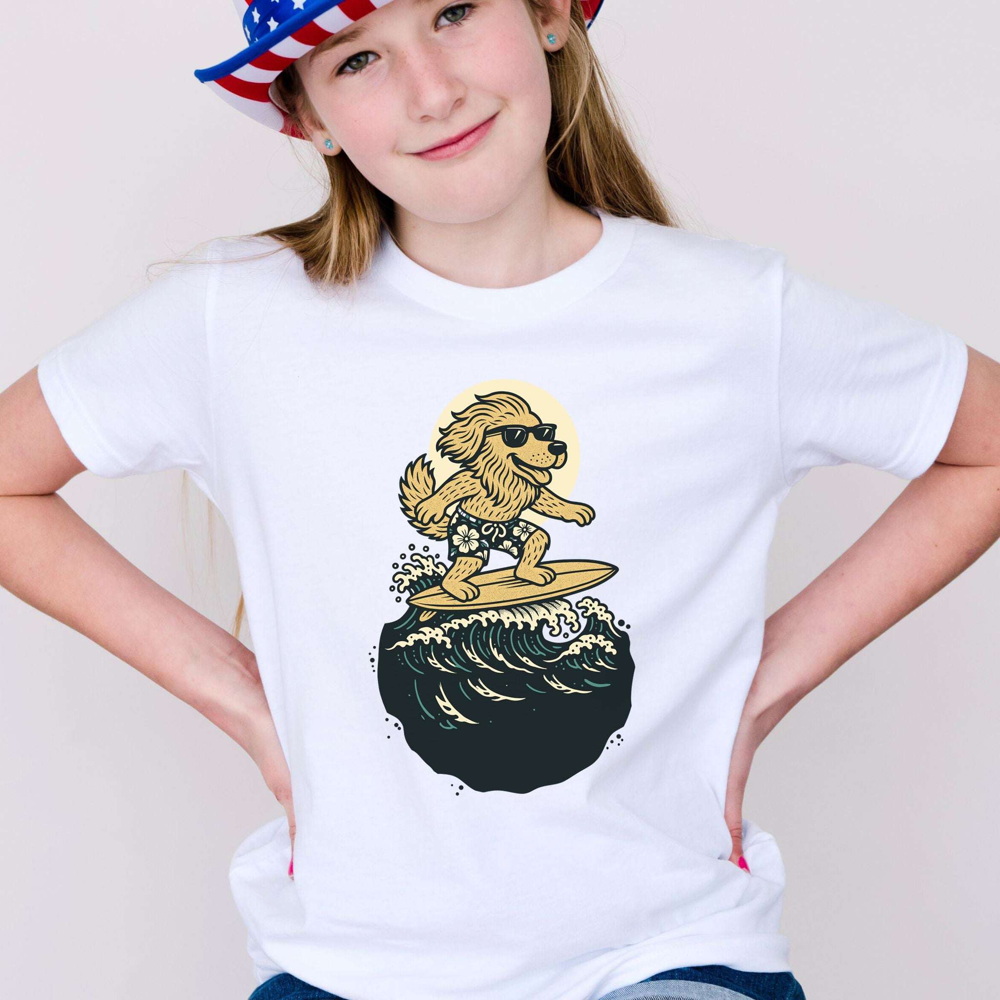 Surfing Dog in Shades – Barkin’ Cool Beach Pup Youth Tee