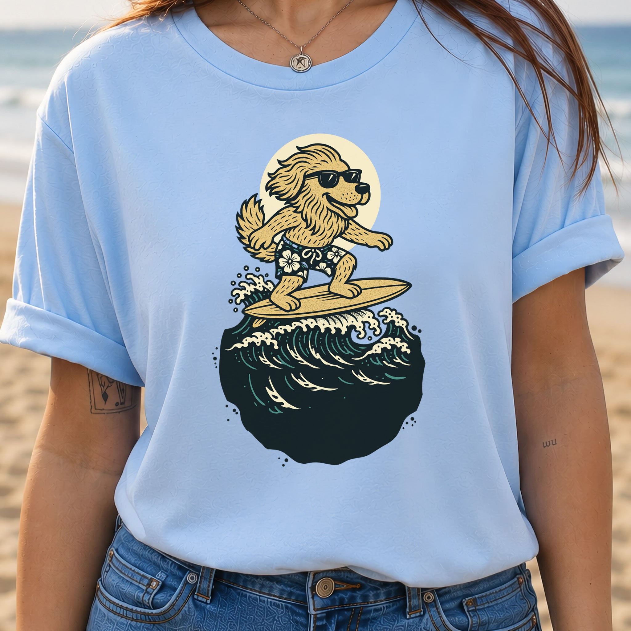 Surfing Dog in Shades T-Shirt