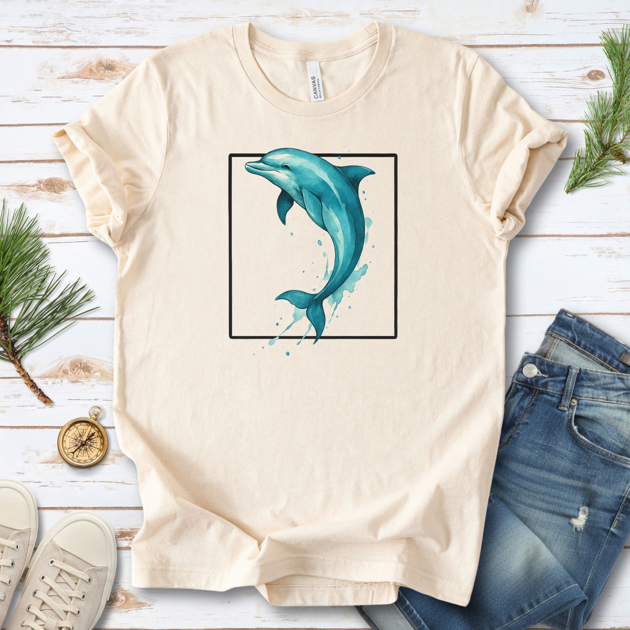 Watercolor Dolphin T-Shirt – Retro Ocean Lover Graphic Tee