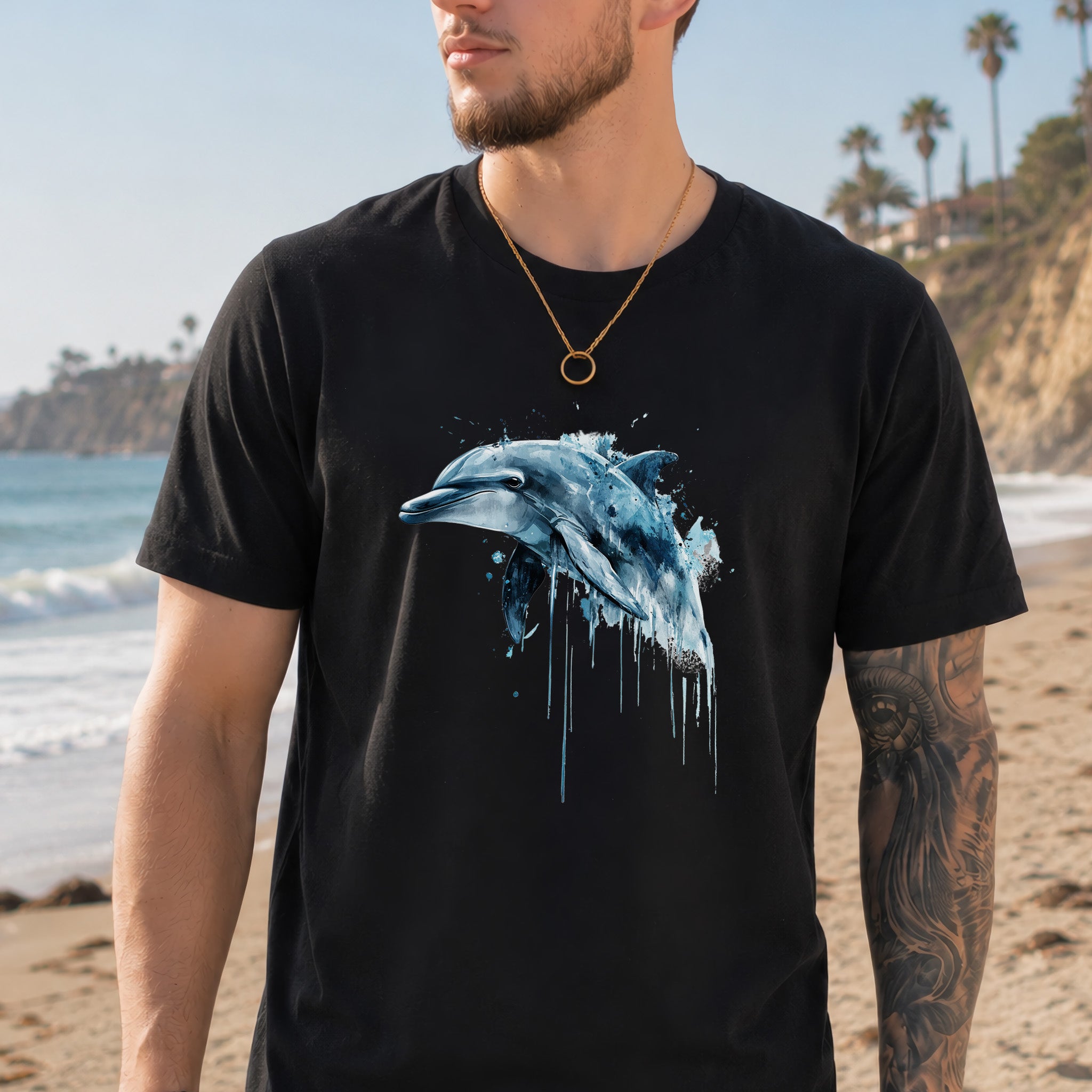 Watercolor Dolphin T-Shirt – Ocean Lover Vintage Sea Life Tee