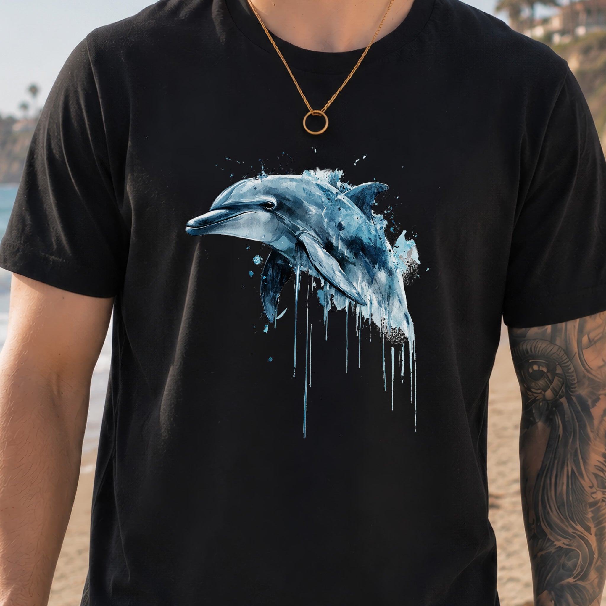 Watercolor Dolphin T-Shirt – Ocean Lover Vintage Sea Life Tee